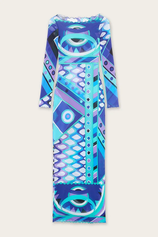 Emilio Pucci Vivara 6HJI366H849 robe tulle turquoise bleu