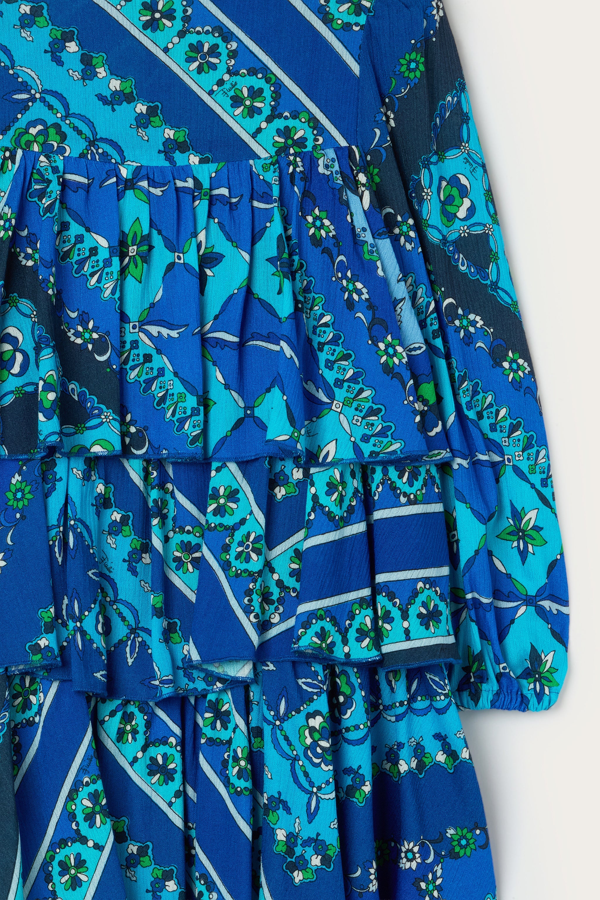 Emilio Pucci Festa robe fille bleue viscose volants 4-14Y