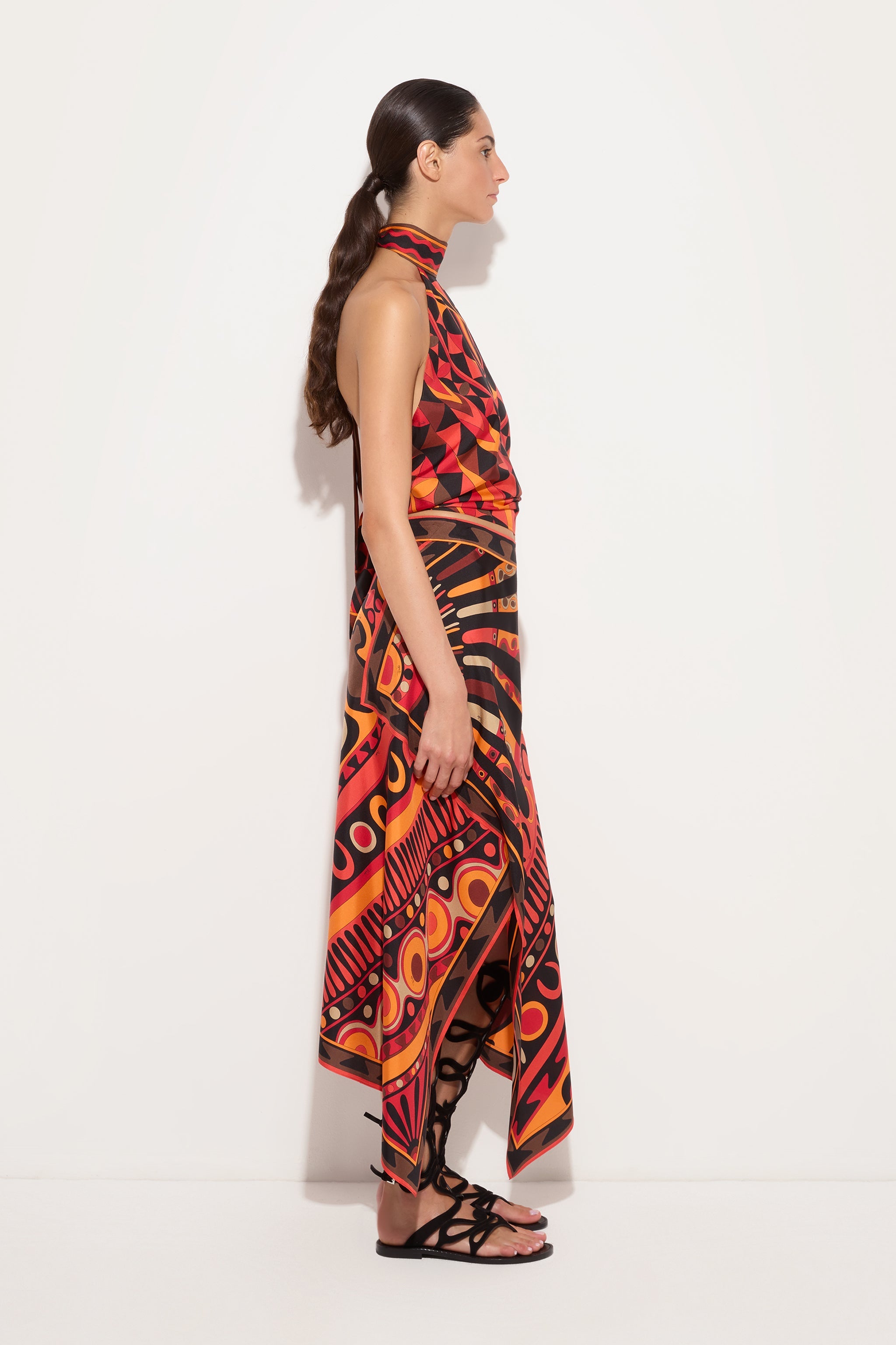 Emilio Pucci Soleil Jupe en soie orange/noir