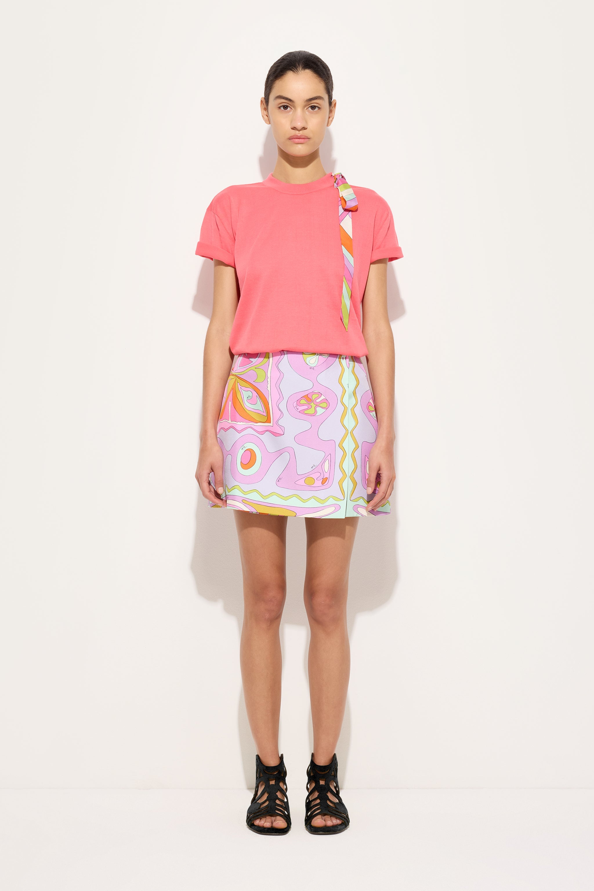 Emilio Pucci T-shirt coton fuchsia foulard soie