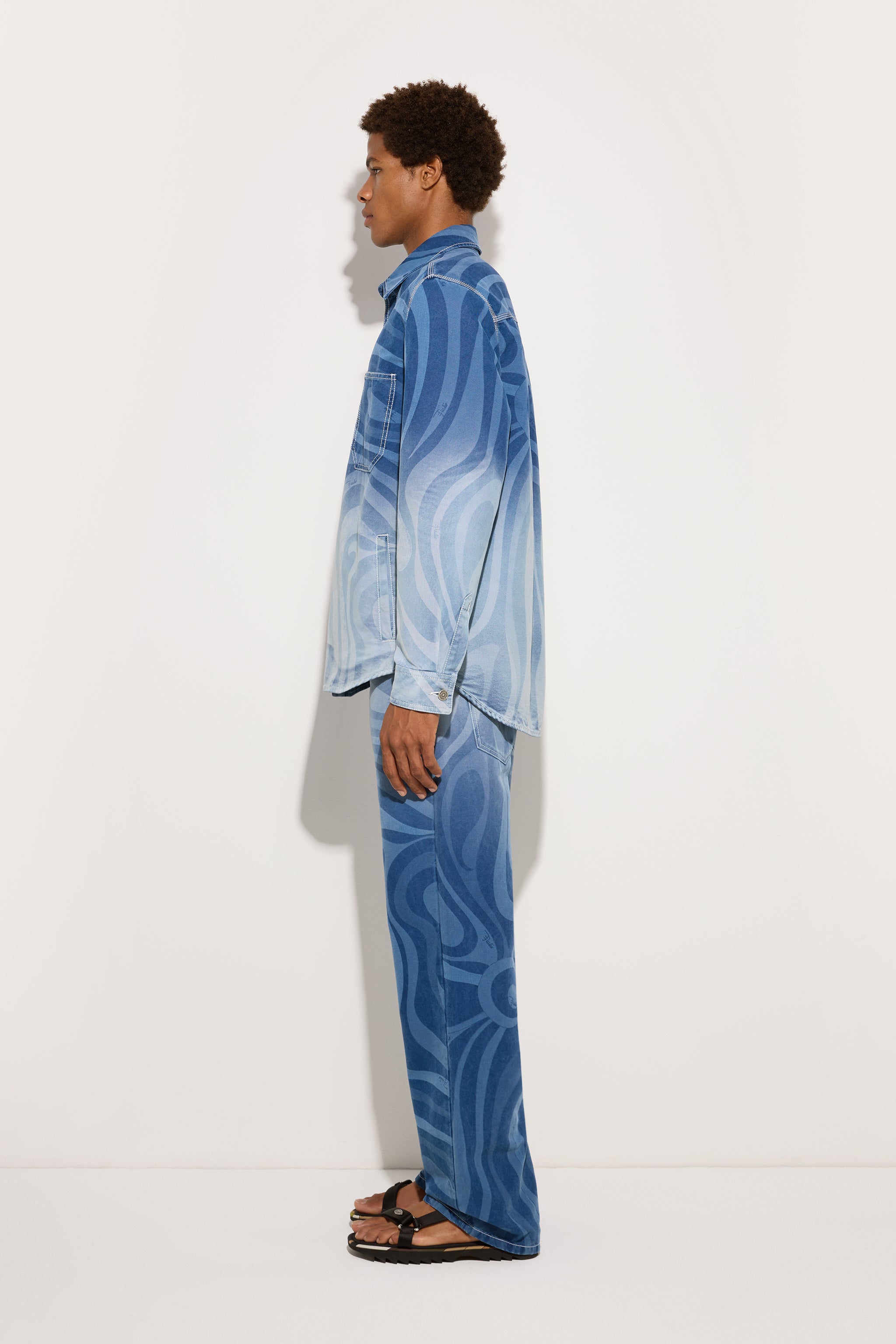 Emilio Pucci Marmo Denim stampa Marmo pantalon bleu clair