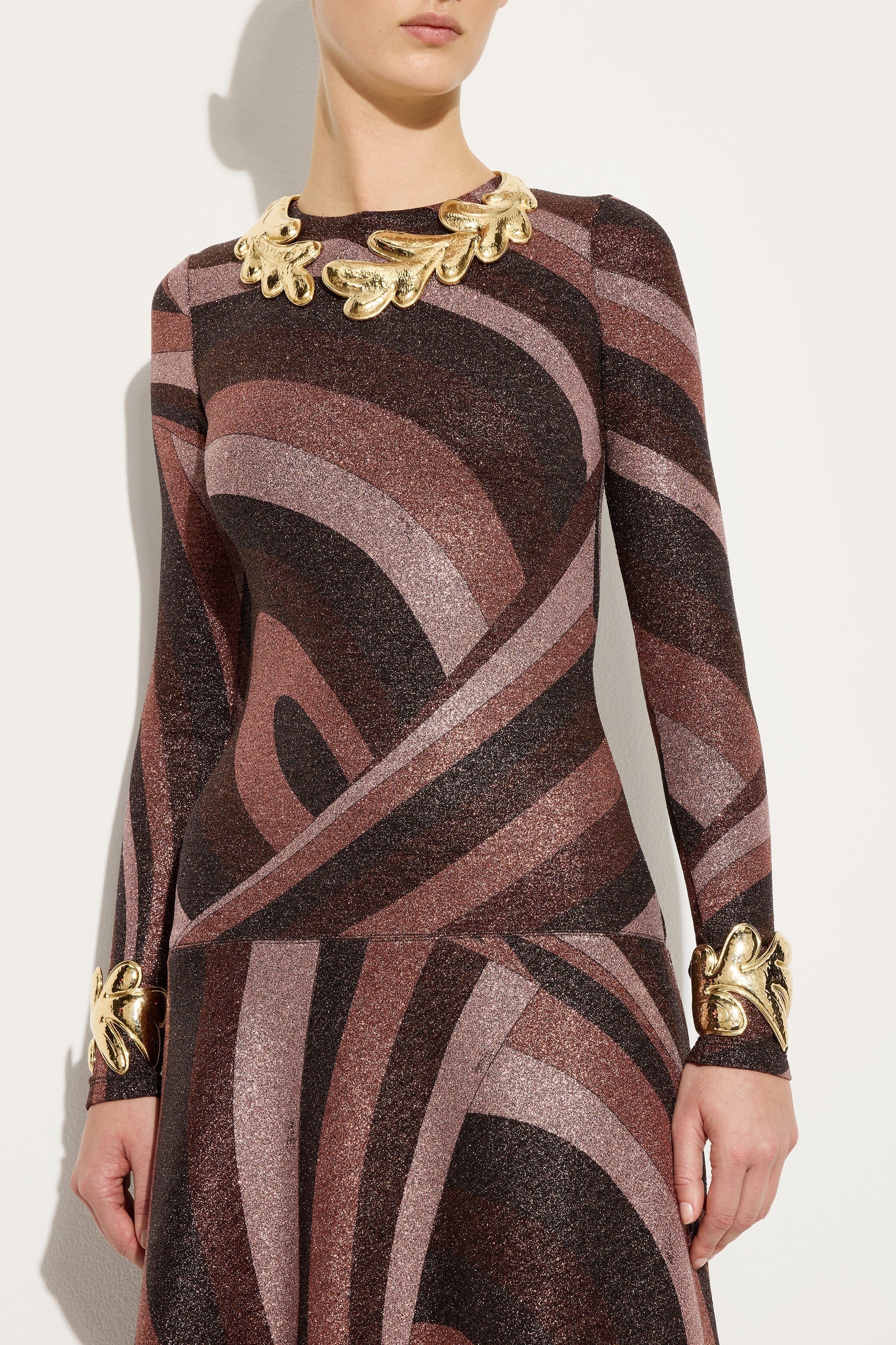Emilio Pucci Robe Longue Jersey Lurex Bordeaux Iride