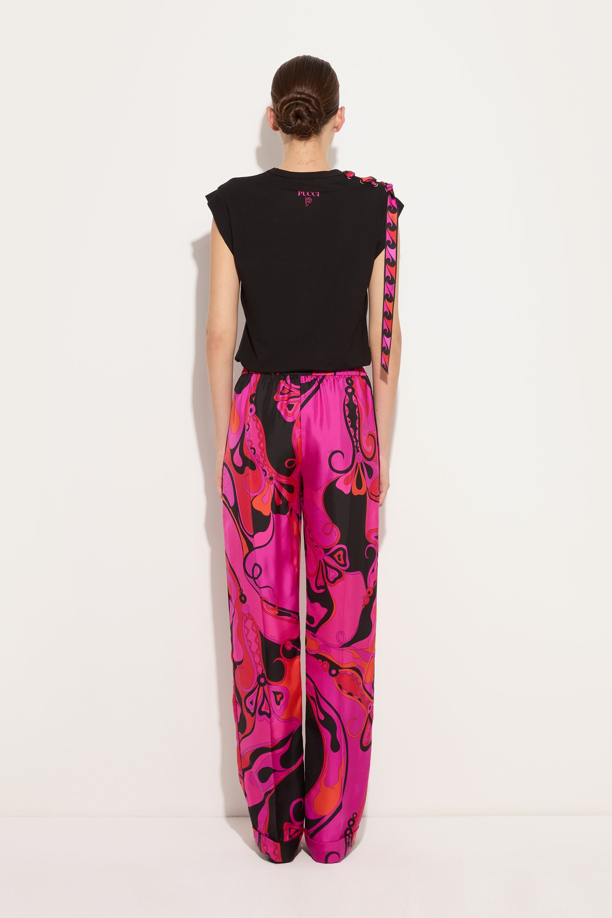 Emilio Pucci Orchidee pantalon soie large fuchsia noir