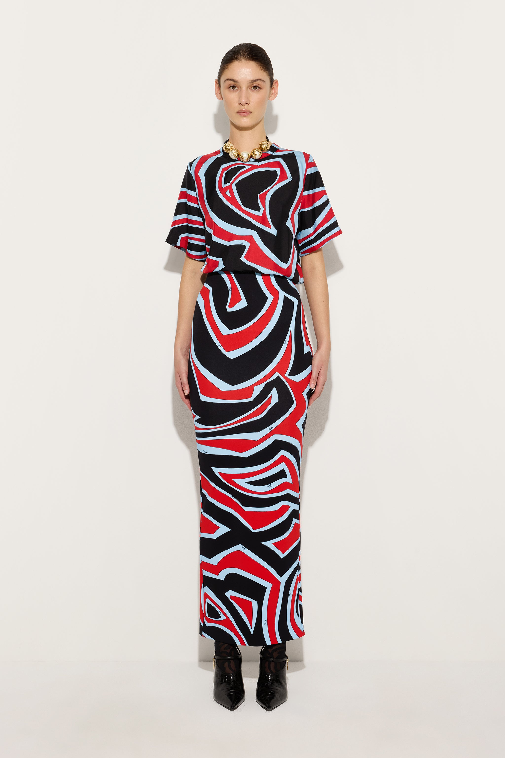 Emilio Pucci Labirinto top soie rouge bleu