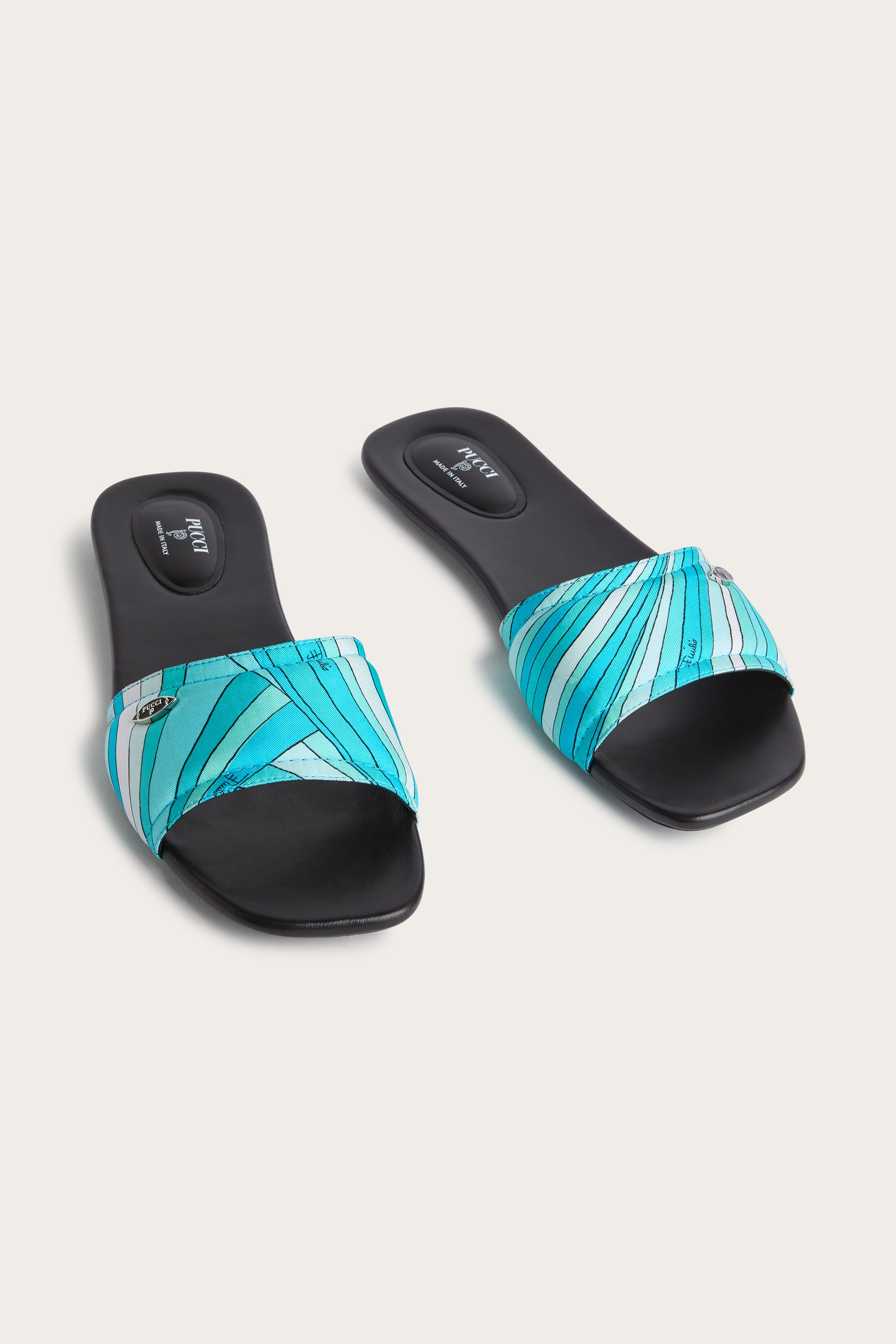 Emilio Pucci Shoes sandales Yummy slides soie turquoise Iride