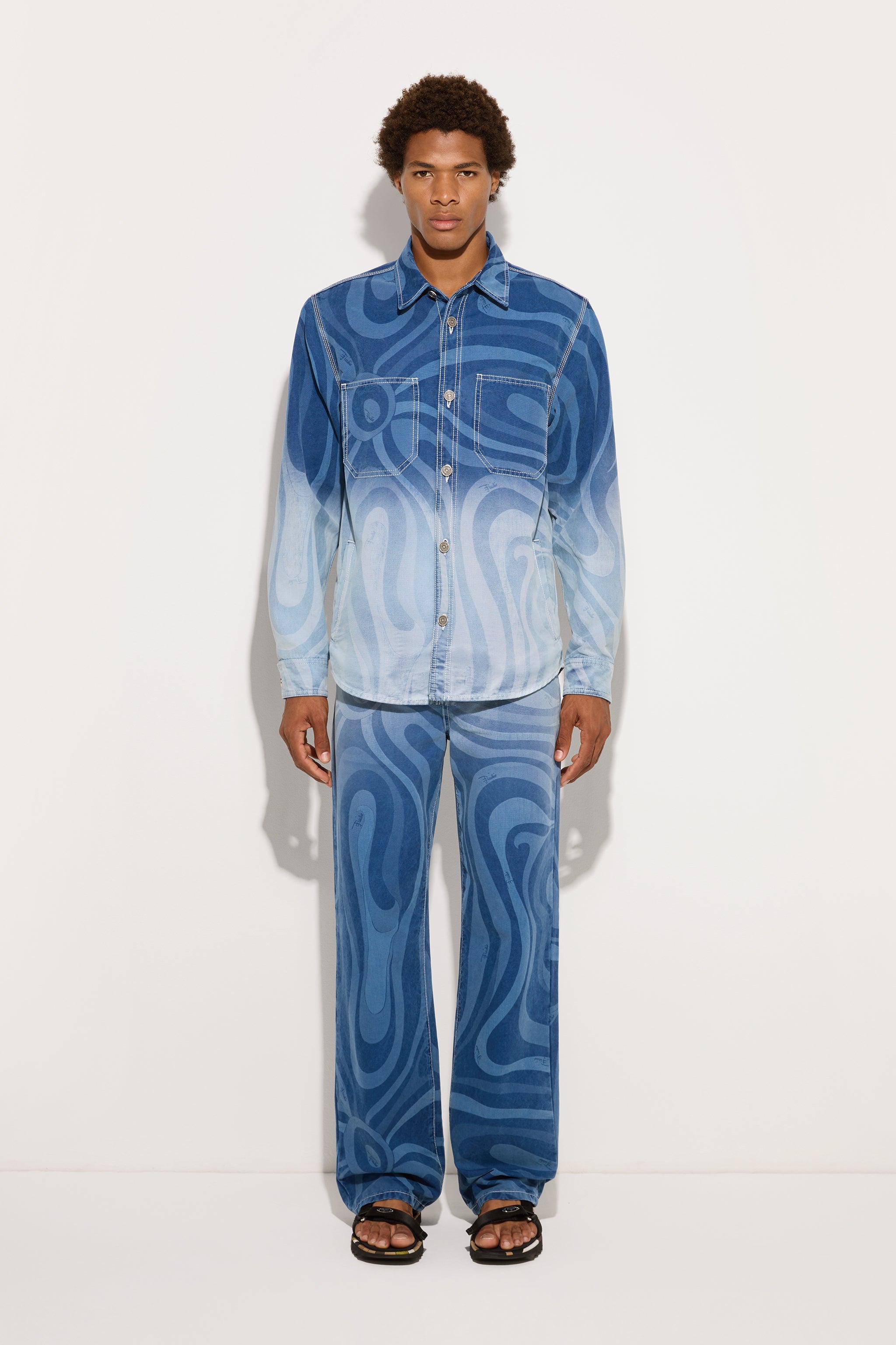 Emilio Pucci Marmo Denim stampa Marmo pantalon bleu clair