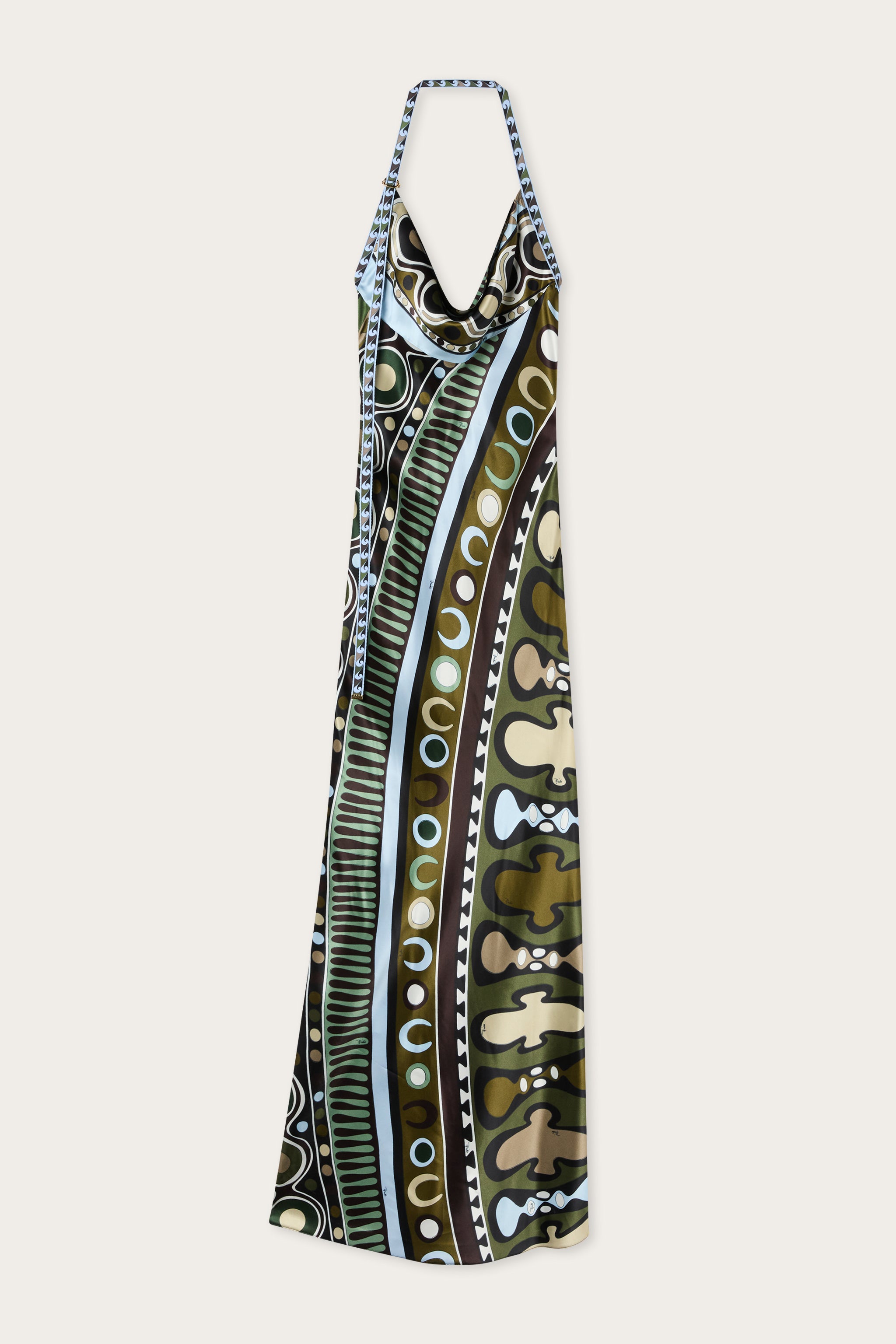 Emilio Pucci Soleil robe longue satin kaki bleu 38