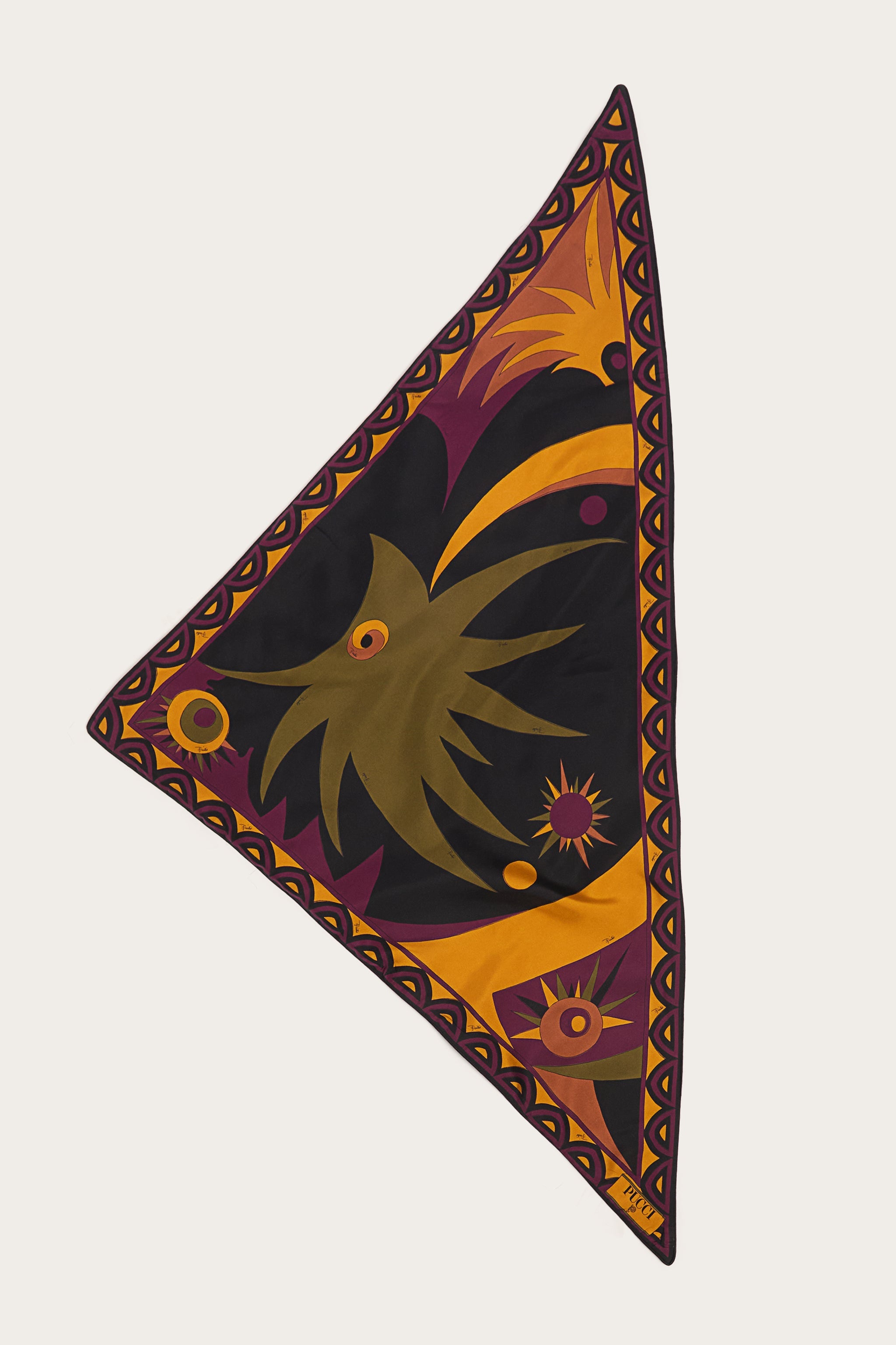 Emilio Pucci Silks Triangolo foulard soie bordeaux or 100x100