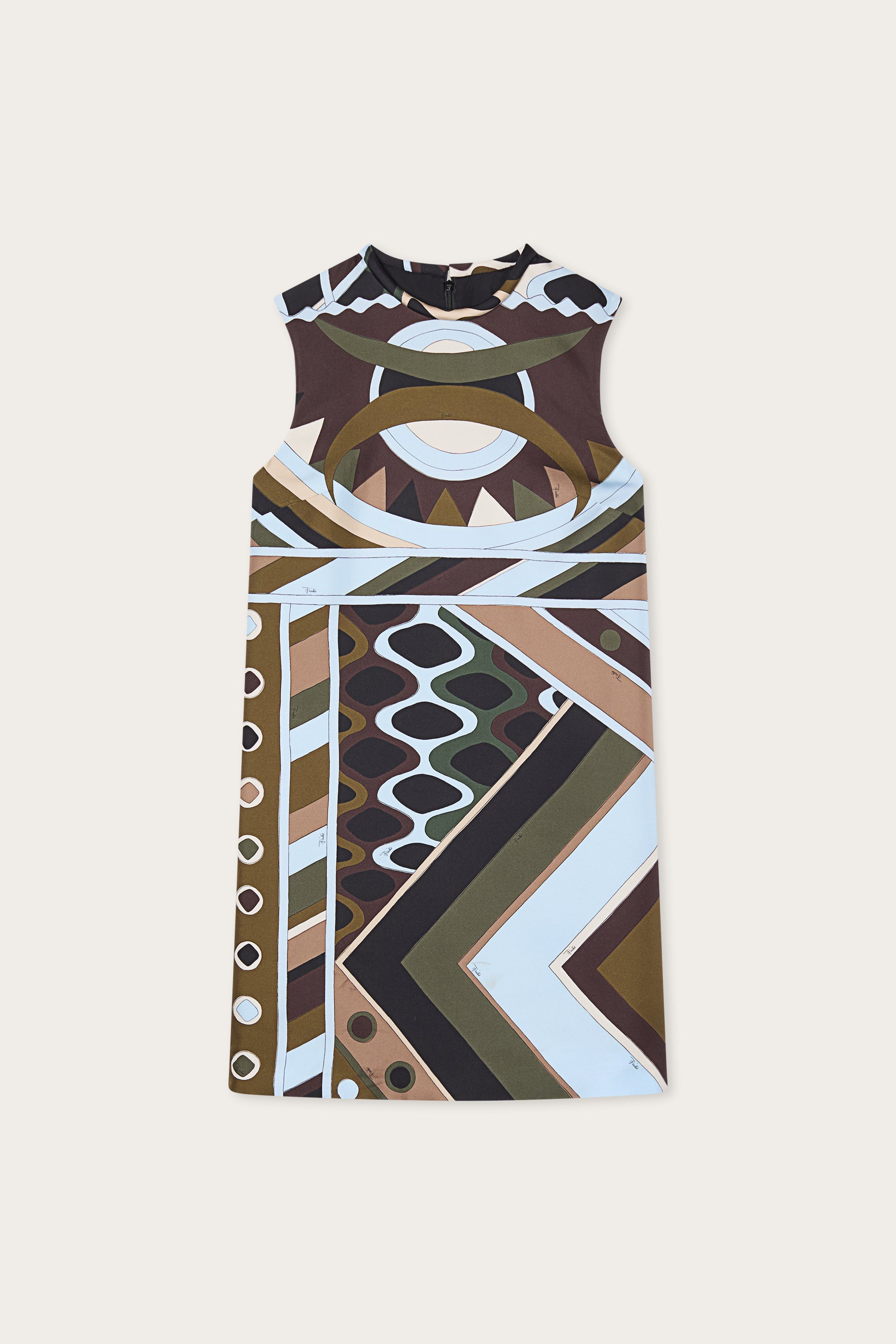 Emilio Pucci Vivara Robe Courte Kaki Bleu Soie