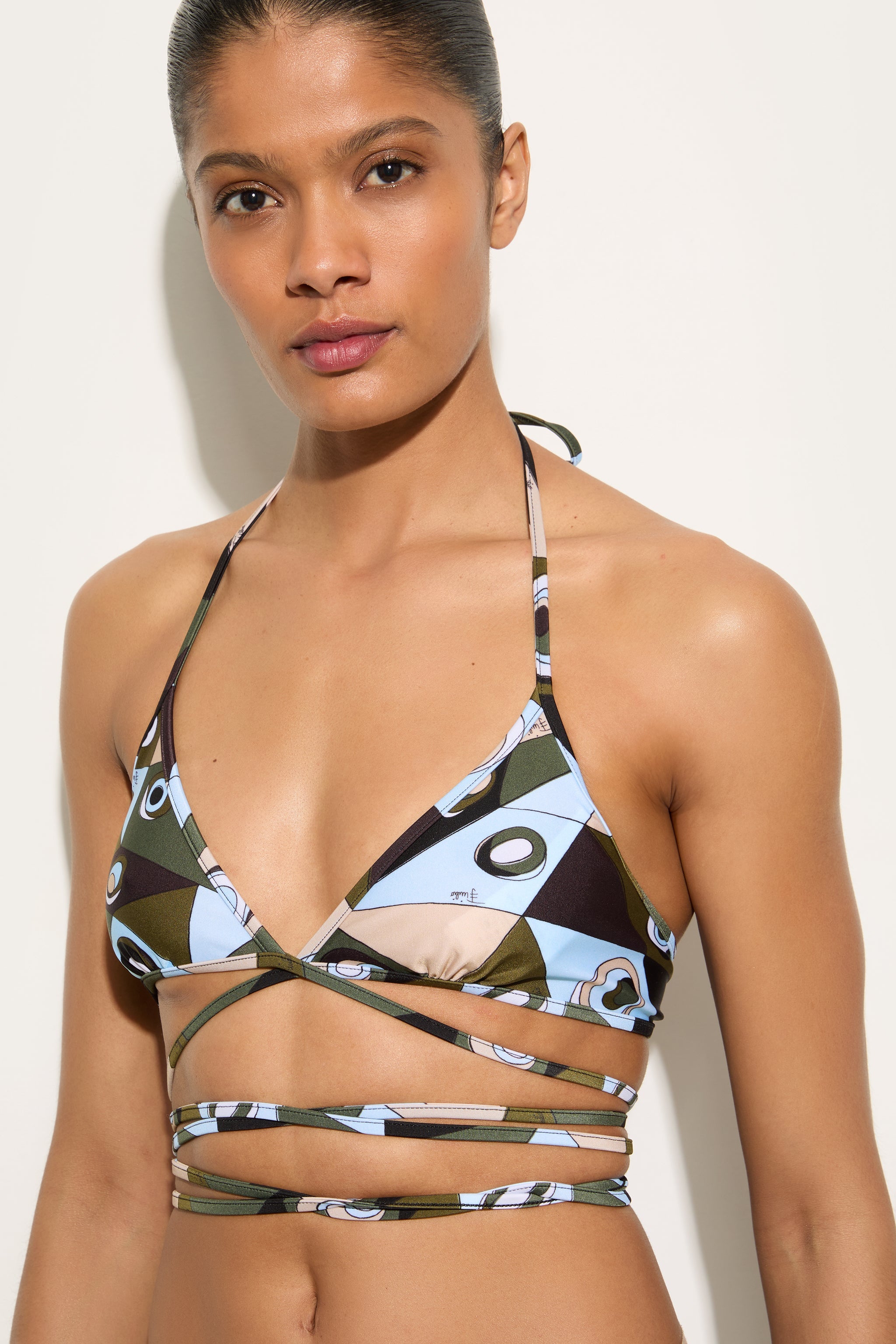 Emilio Pucci Occhi haut bikini triangle kaki bleu XS