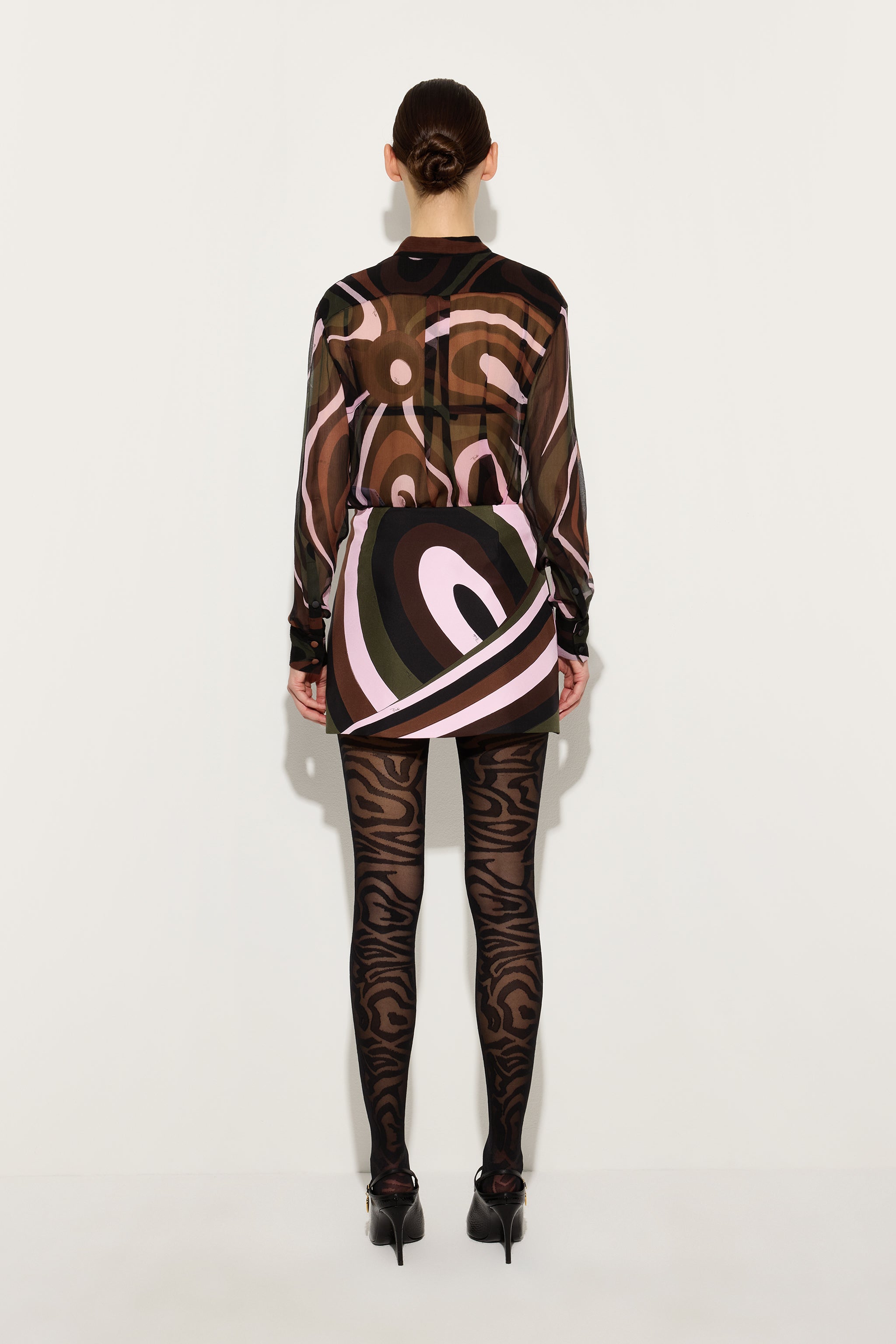 Emilio Pucci Iride jupe soie kaki rose portefeuille