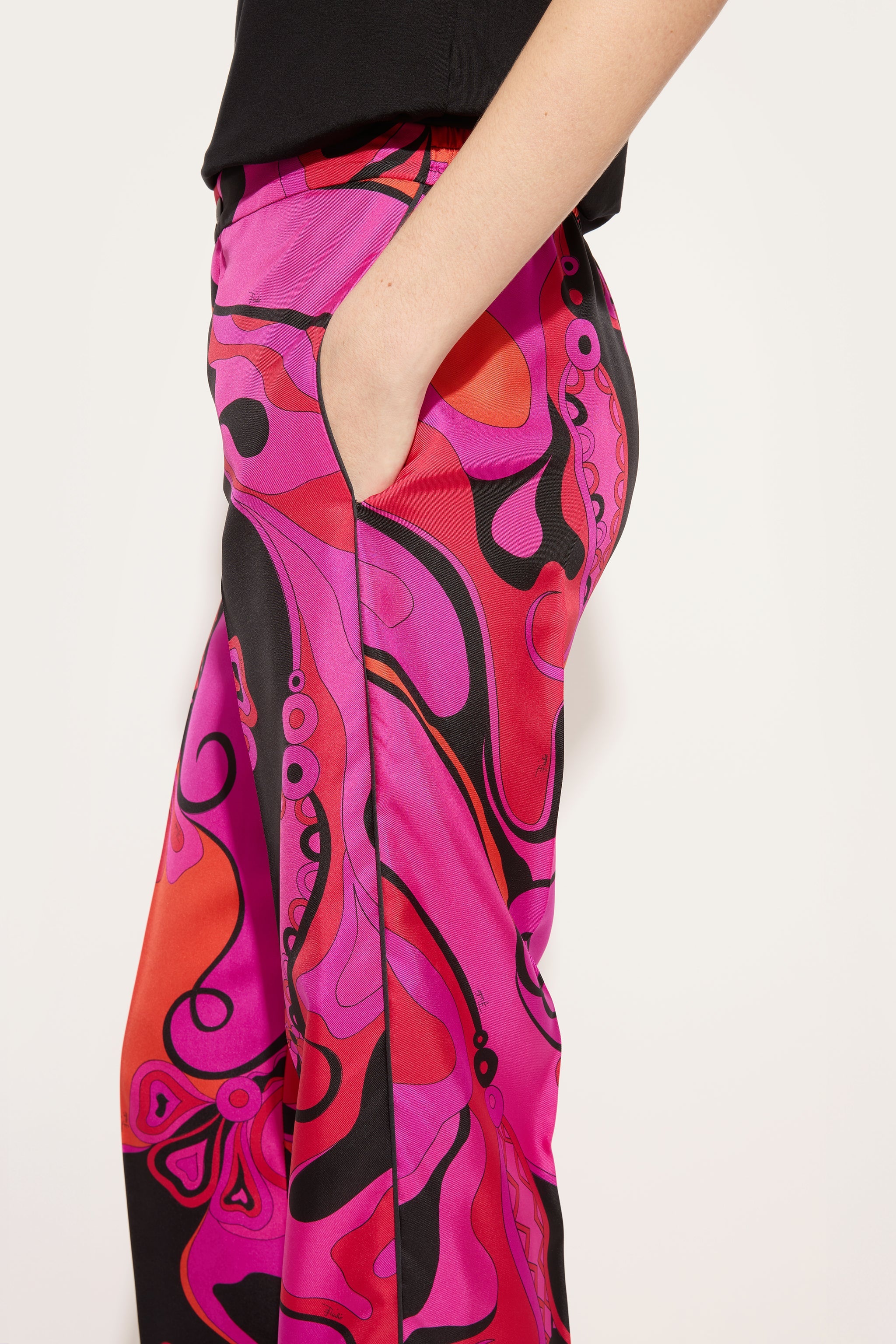 Emilio Pucci Orchidee pantalon soie large fuchsia noir