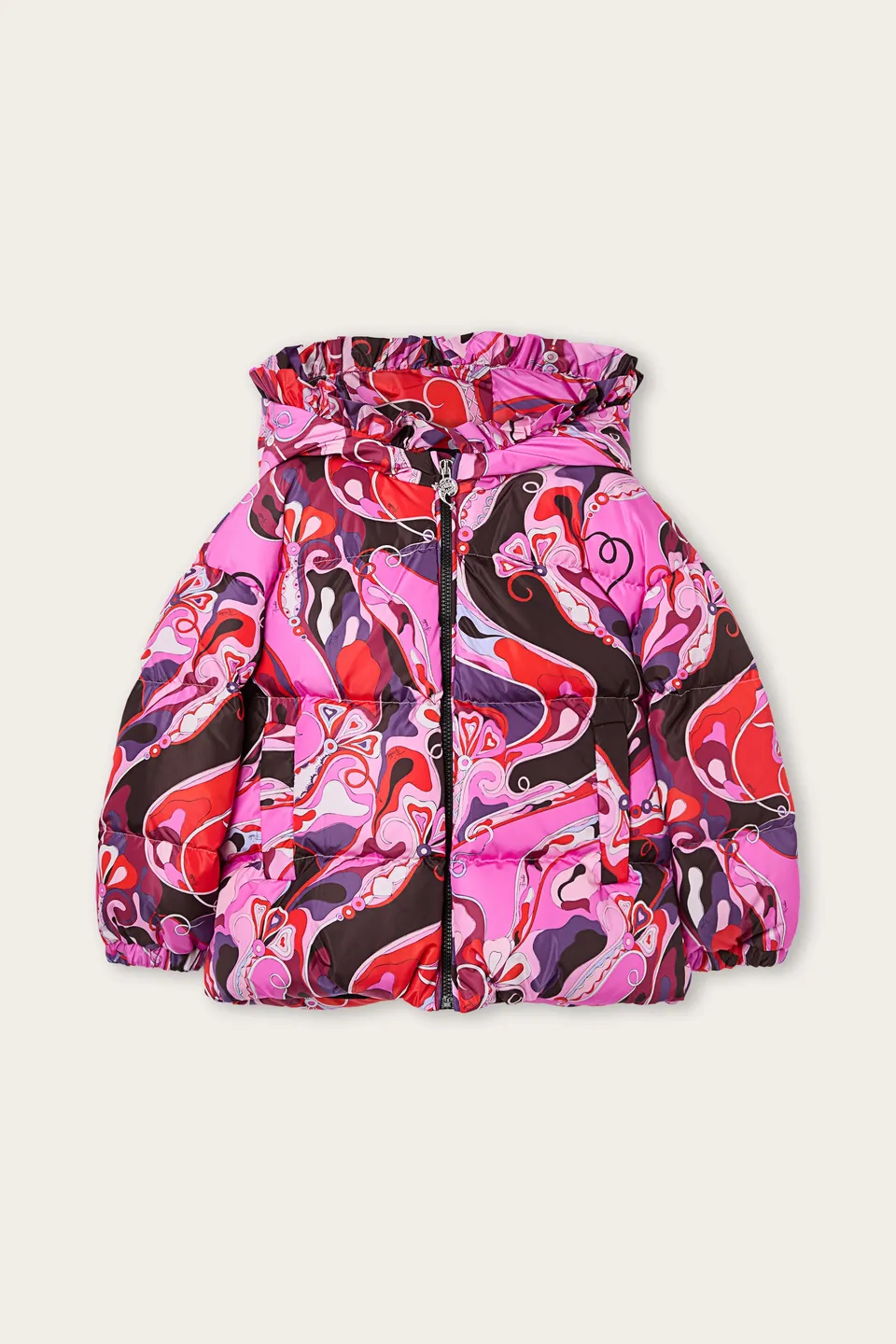 Emilio Pucci Orchidee doudoune enfant fuxia nylon recyclé capuche