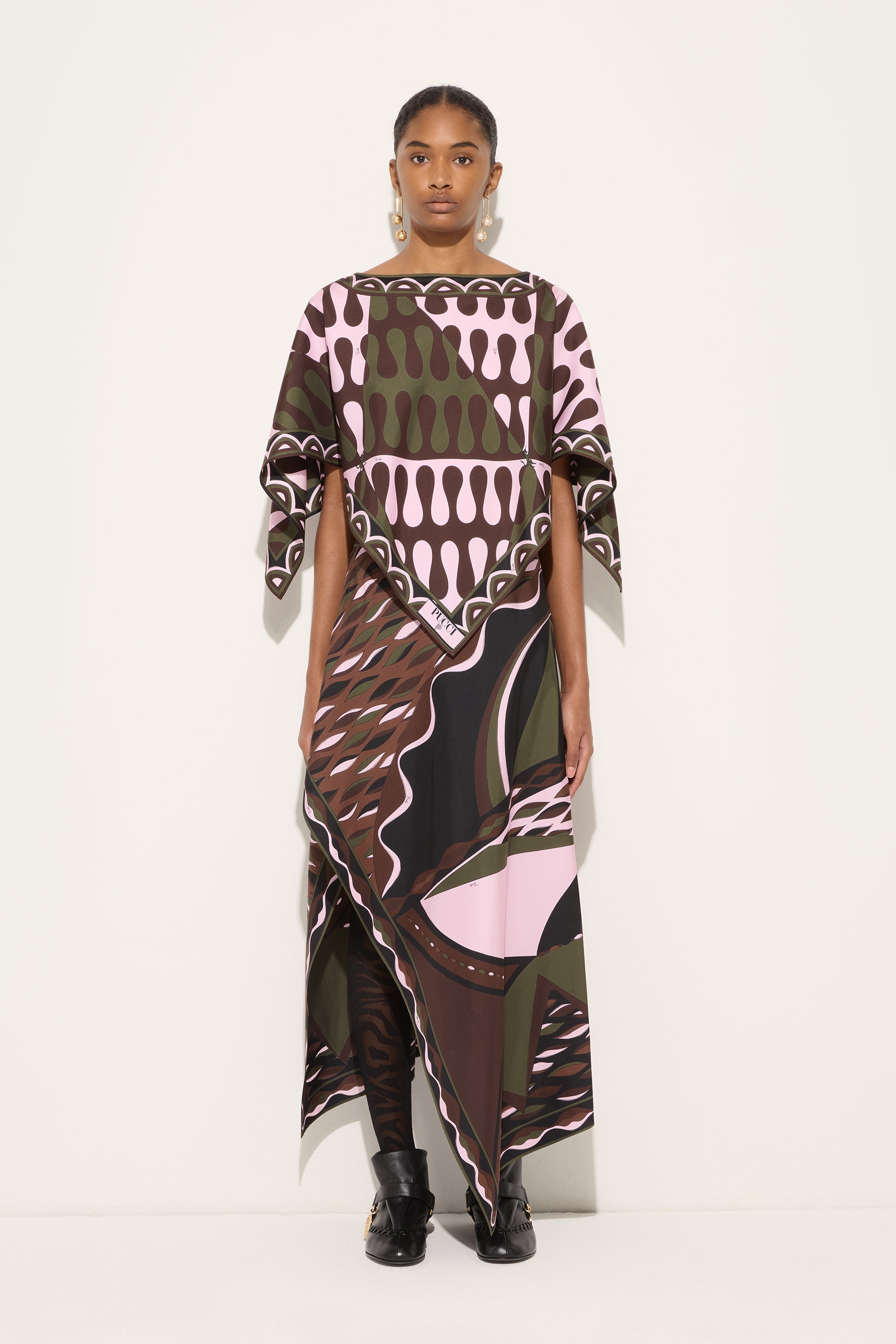 Emilio Pucci Leocorno blouse soie kaki/rose OS