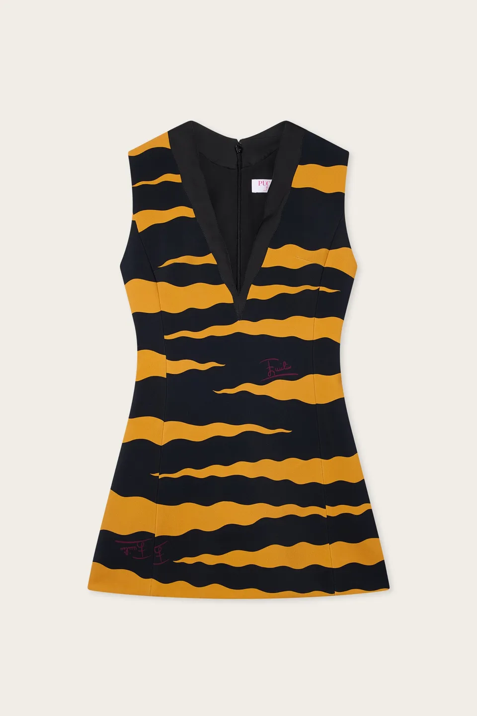 Emilio Pucci Fiamme robe cady noir or 38