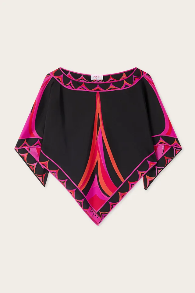 Emilio Pucci Fari top caftan femme soie fuchsia noir OS