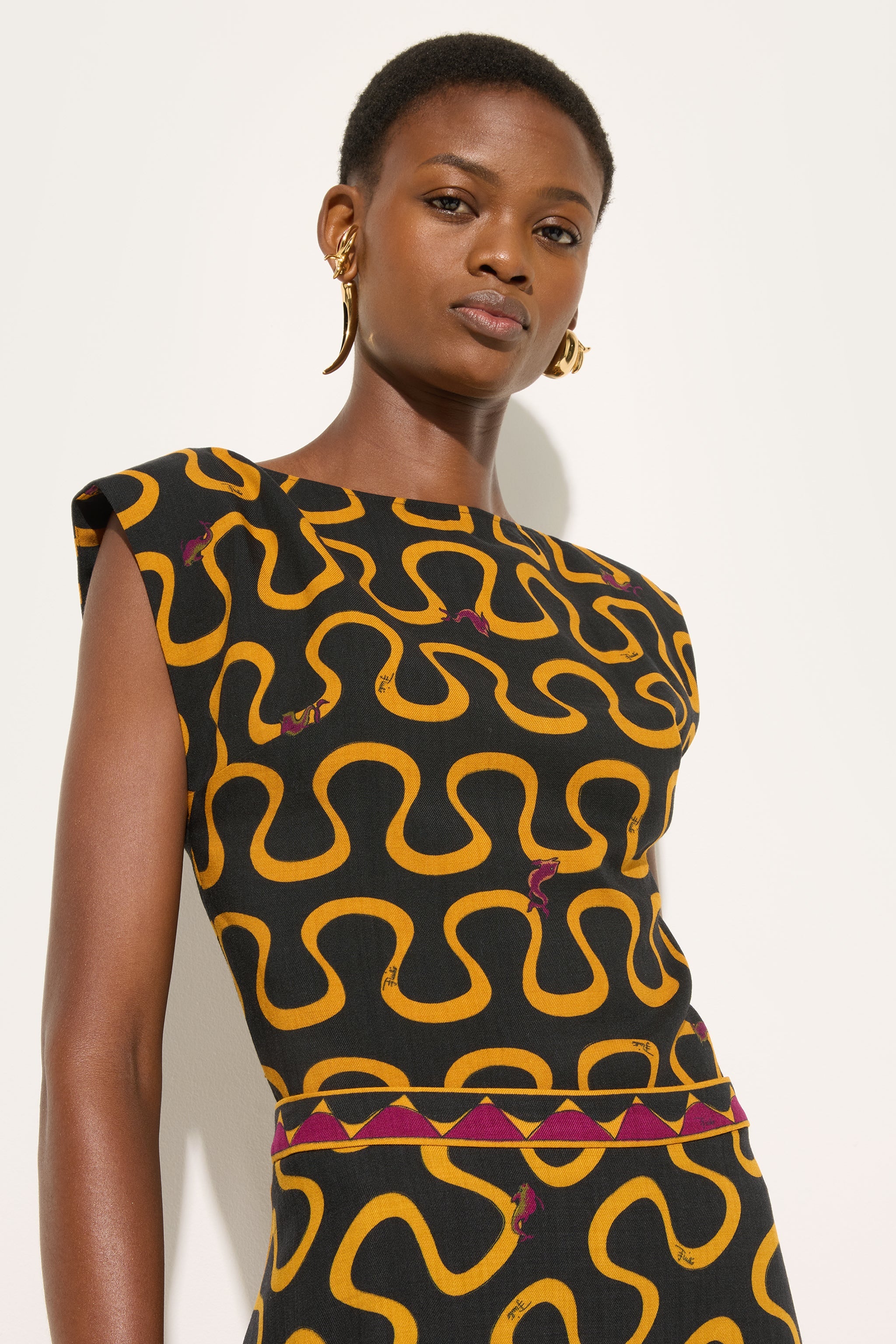 Emilio Pucci Top Onda haut laine noir or bordeaux