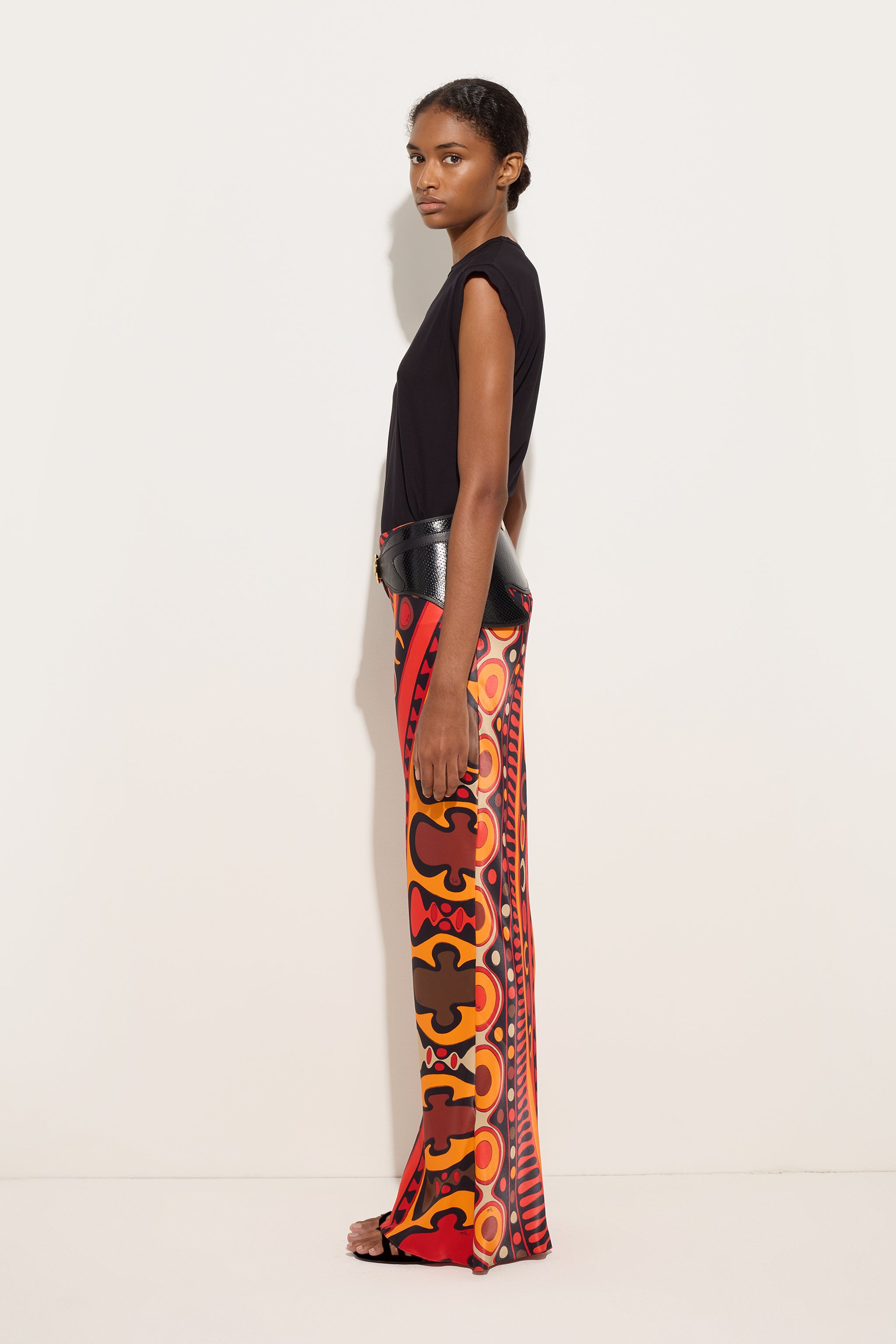 Emilio Pucci Soleil jupe longue orange noir 100% viscose