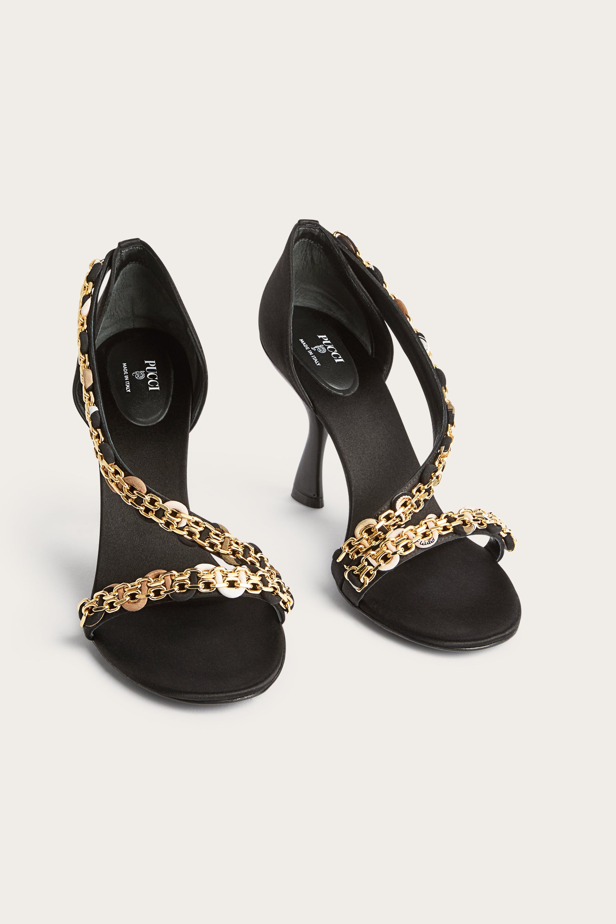 Emilio Pucci Emilio sandales satin noir marron