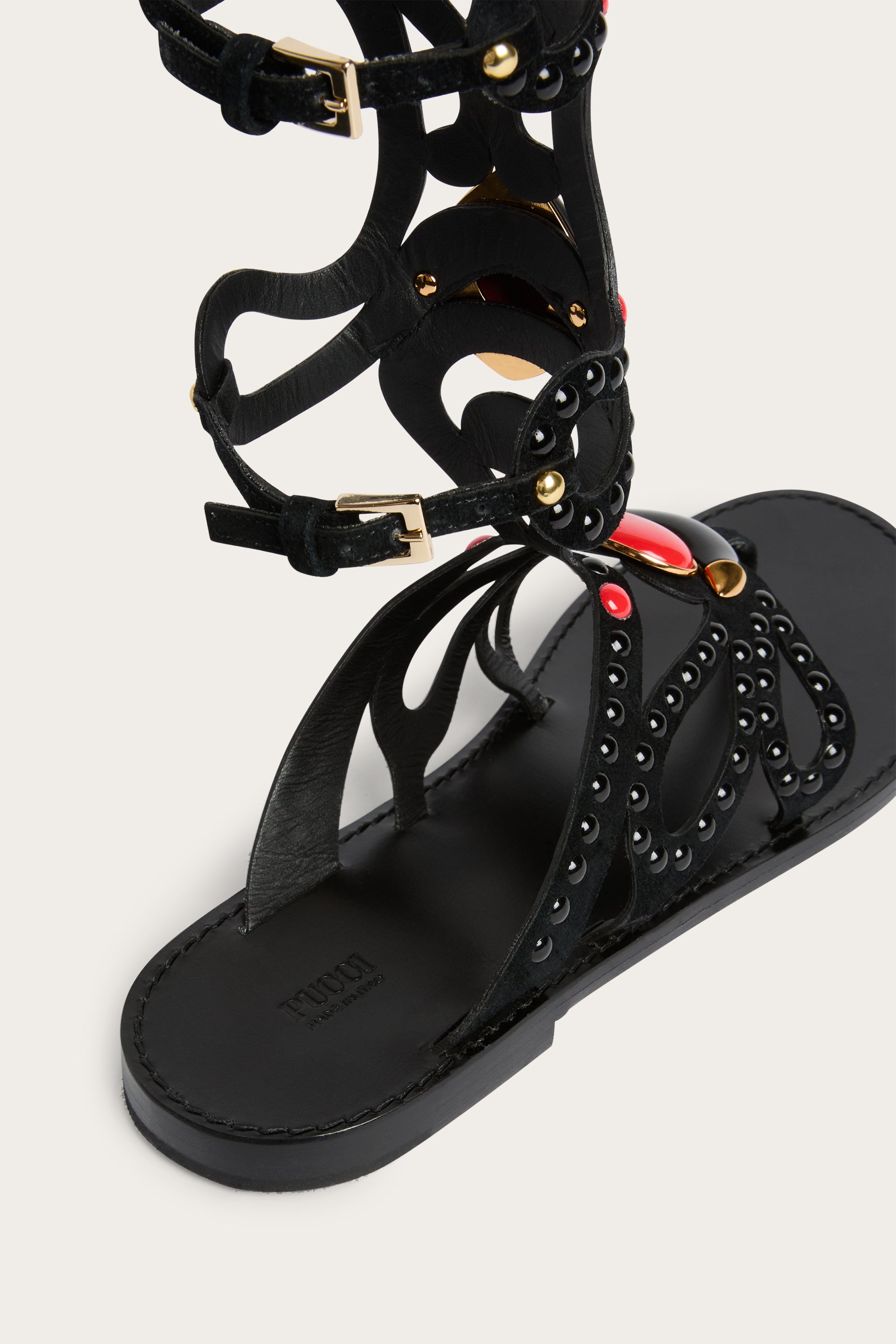 Emilio Pucci Sandales gladiateur cuir noir 38