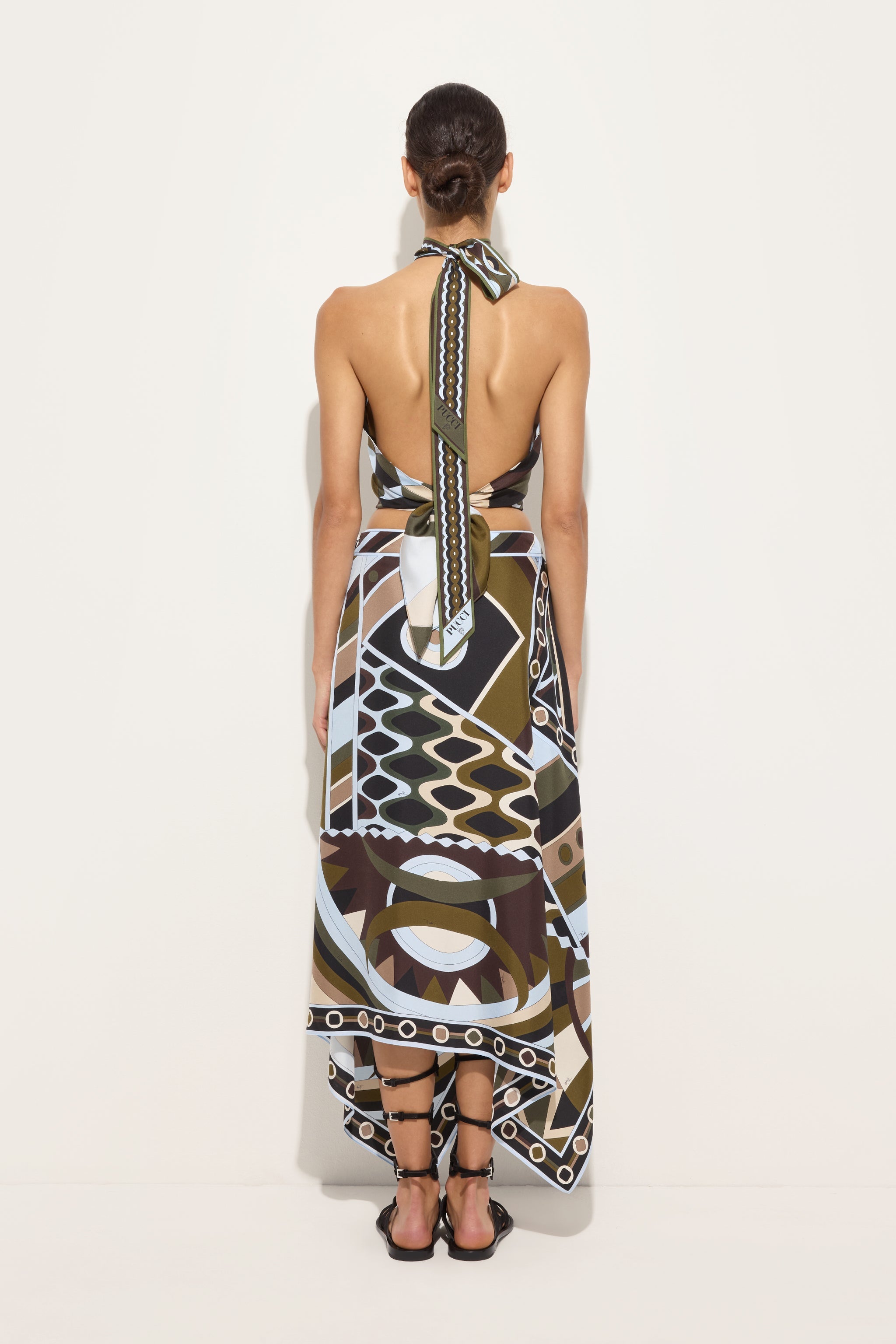 Emilio Pucci Occhi top soie kaki bleu