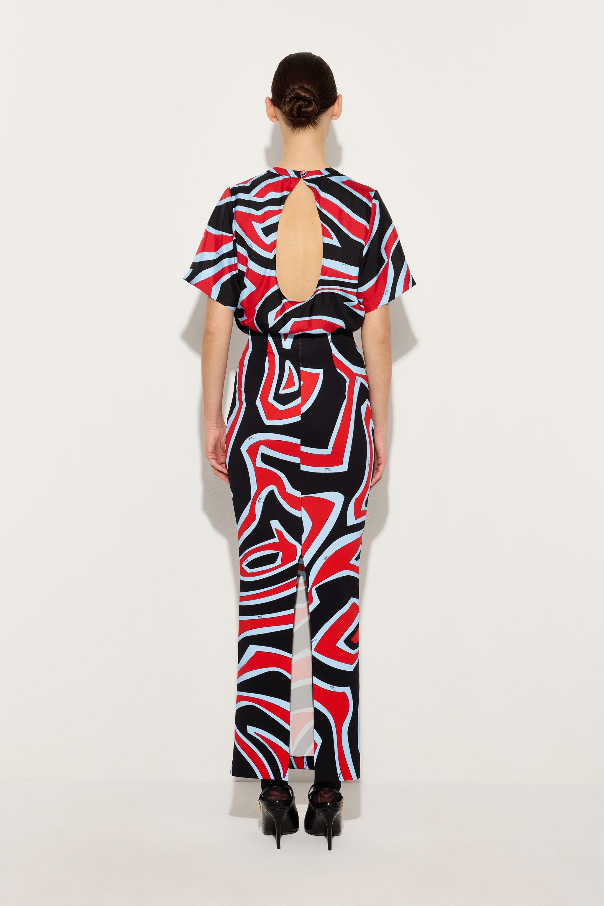 Emilio Pucci Labirinto top soie rouge bleu
