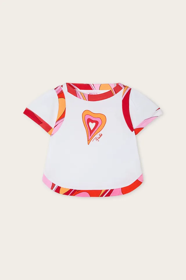 Emilio Pucci T-shirt enfant blanc coton bio cœur brodé