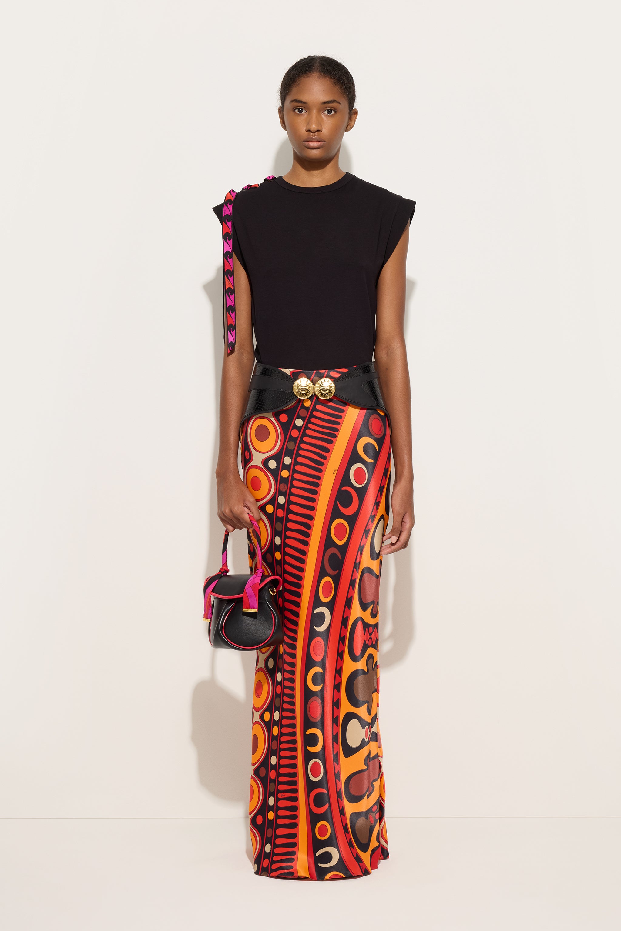 Emilio Pucci Soleil jupe longue orange noir 100% viscose