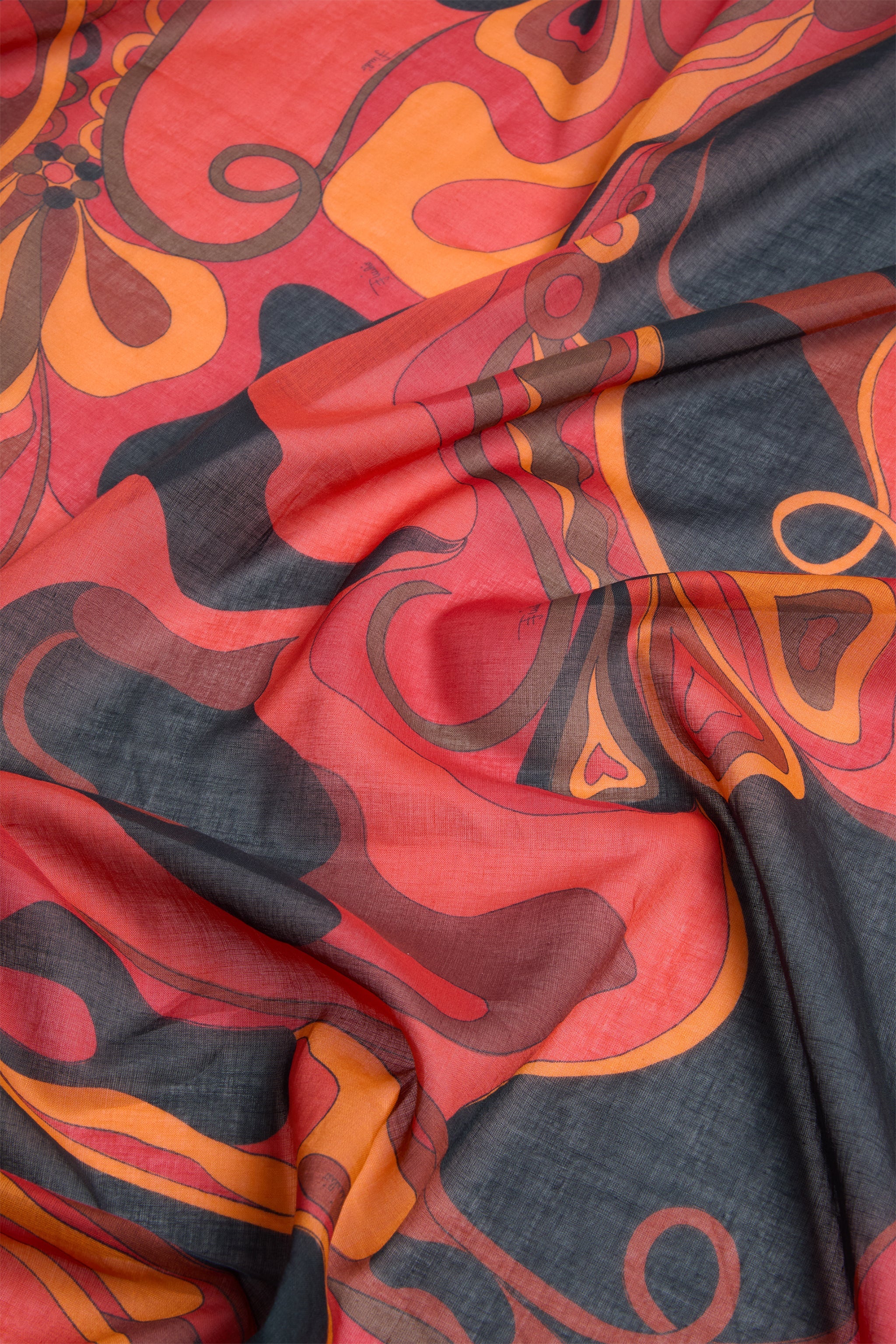 Emilio Pucci Pareo coton orange noir 90x180 Orchidee