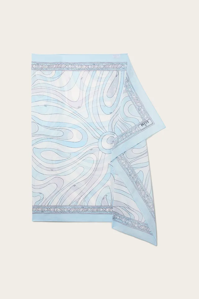 Emilio Pucci Sarong paréo coton marbre bleu clair OS