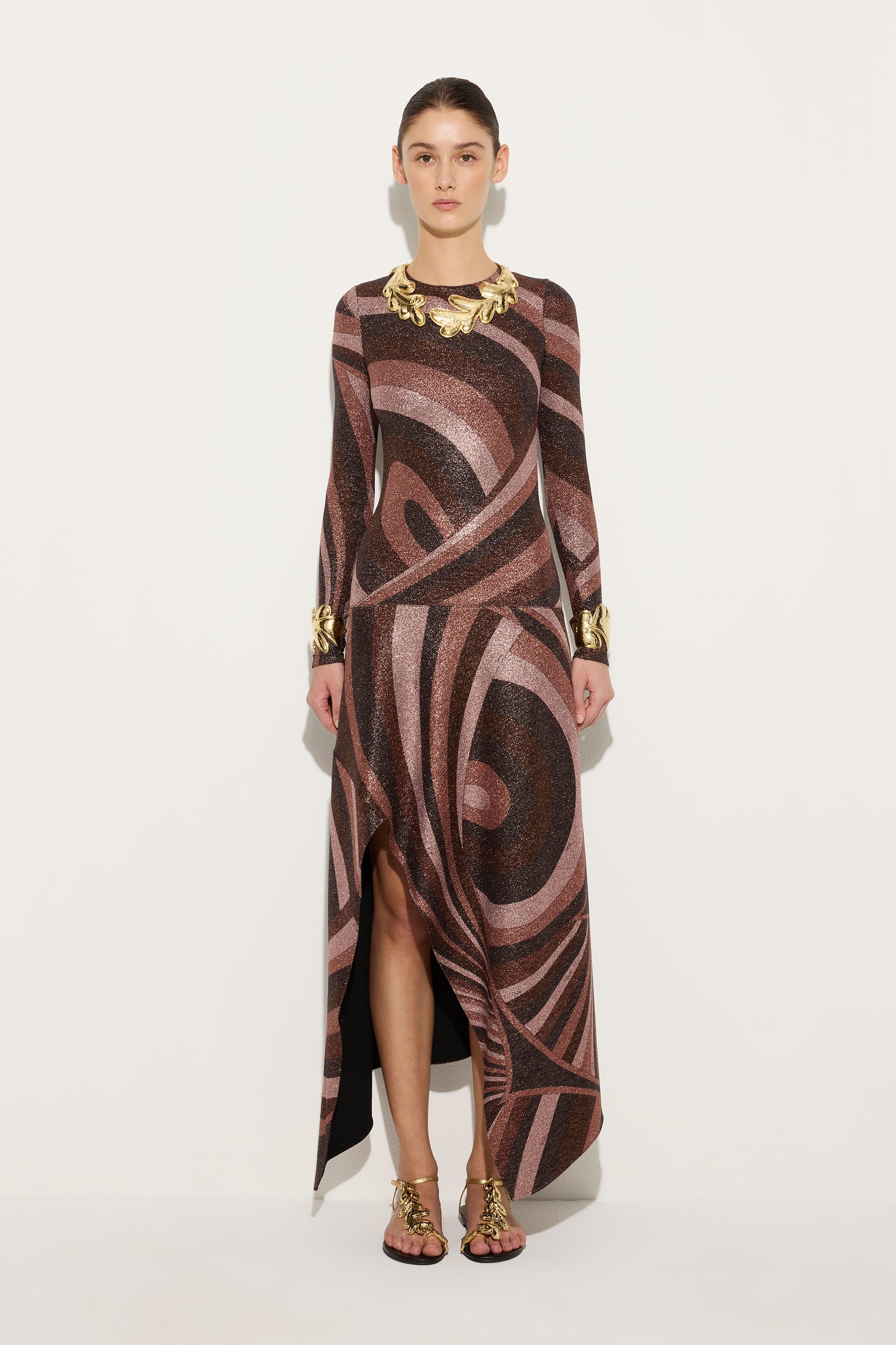 Emilio Pucci Robe Longue Jersey Lurex Bordeaux Iride