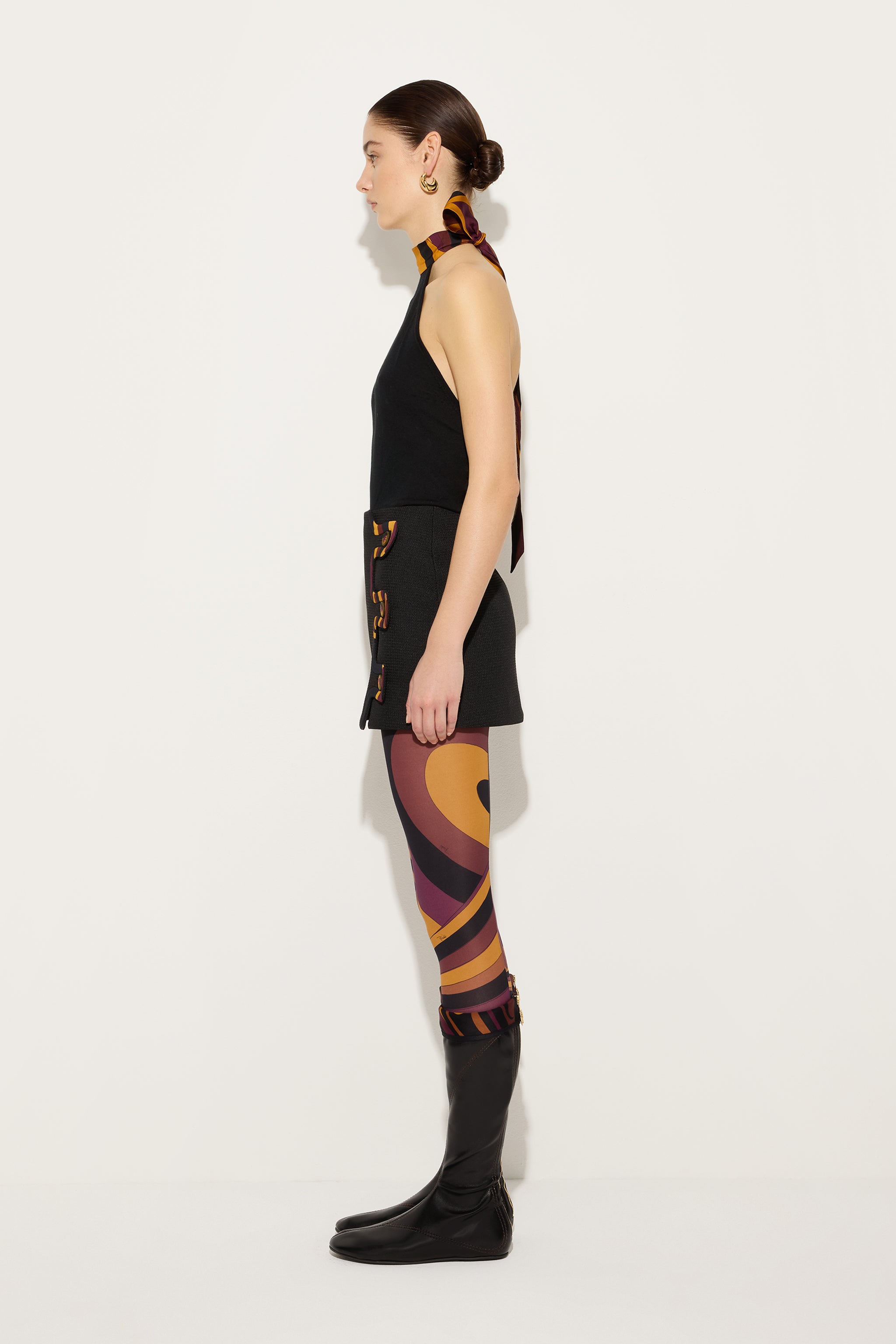 Emilio Pucci Top laine noire foulard soie S col américain