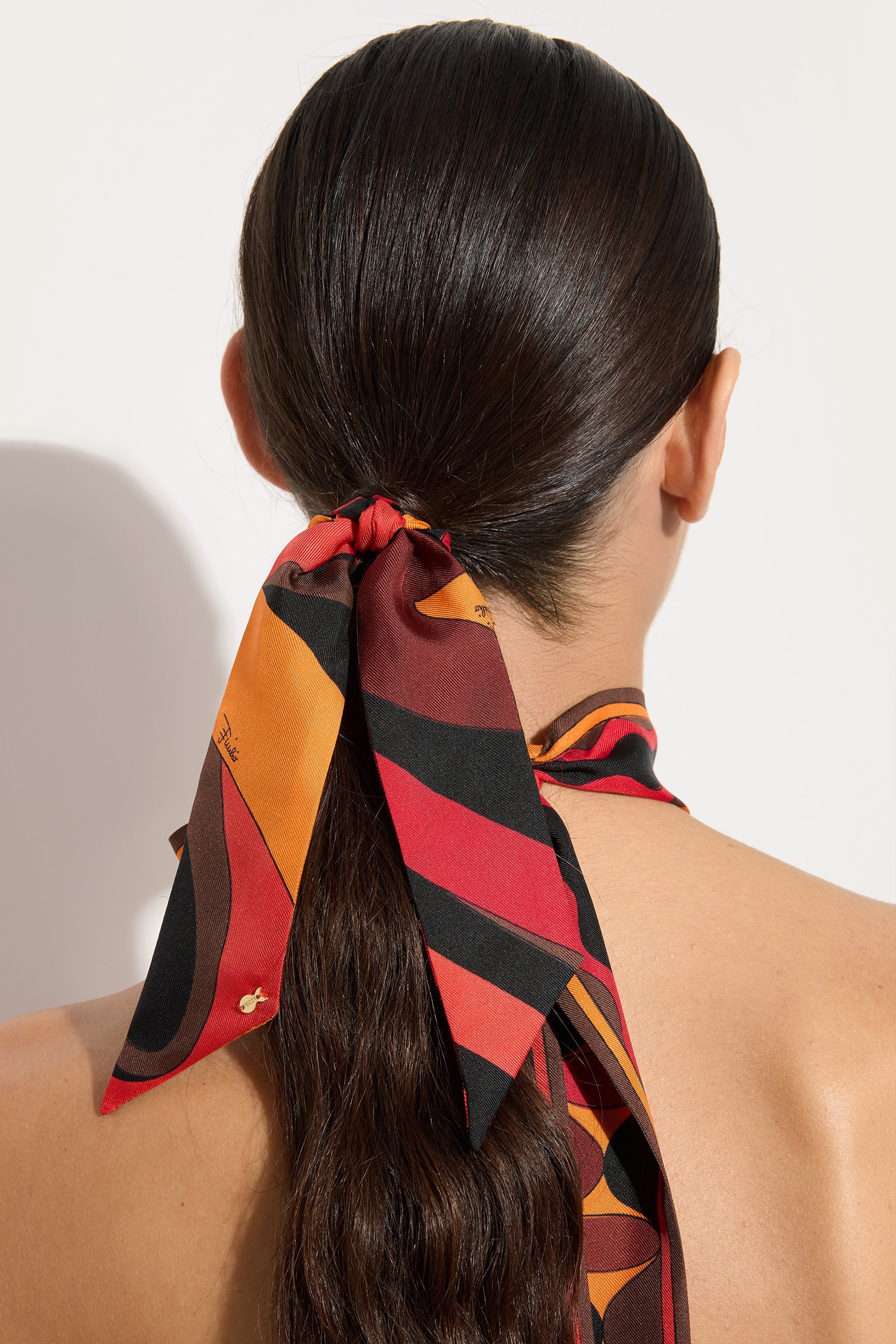 Emilio Pucci Elastico chouchou soie orange noir taille unique