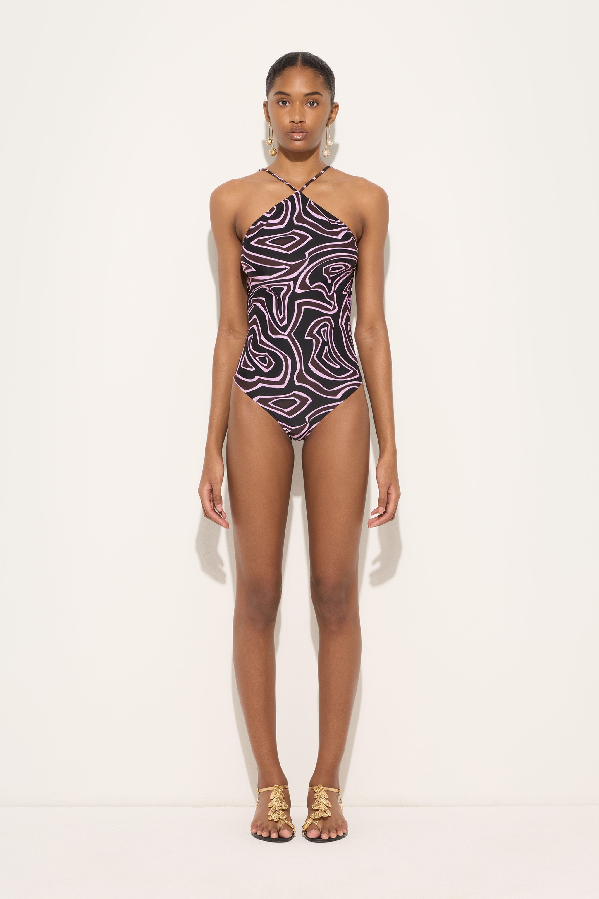 Emilio Pucci Labirinto maillot 1 pièce kaki rose lycra