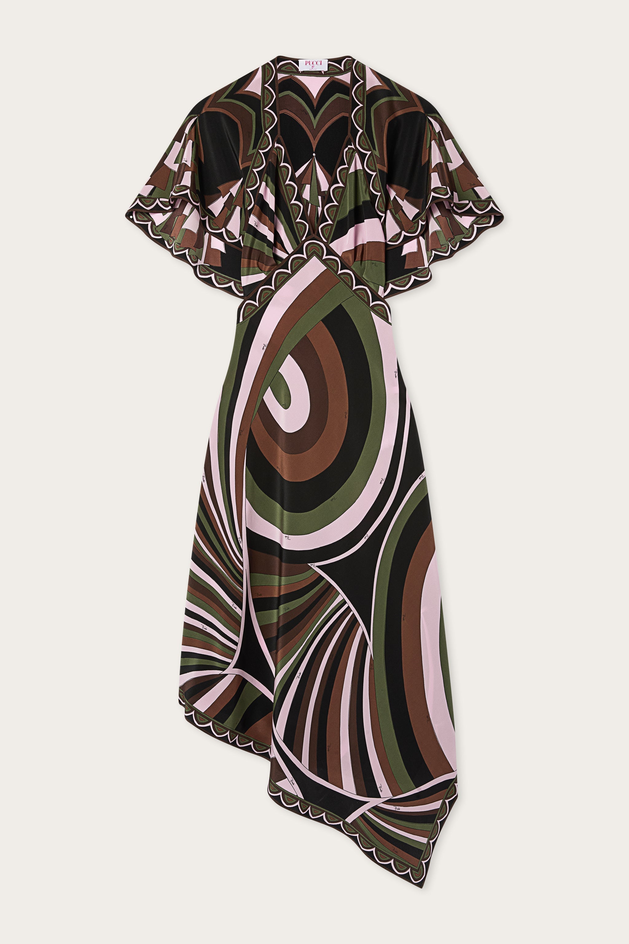Emilio Pucci Iride robe longue kaki rose soie