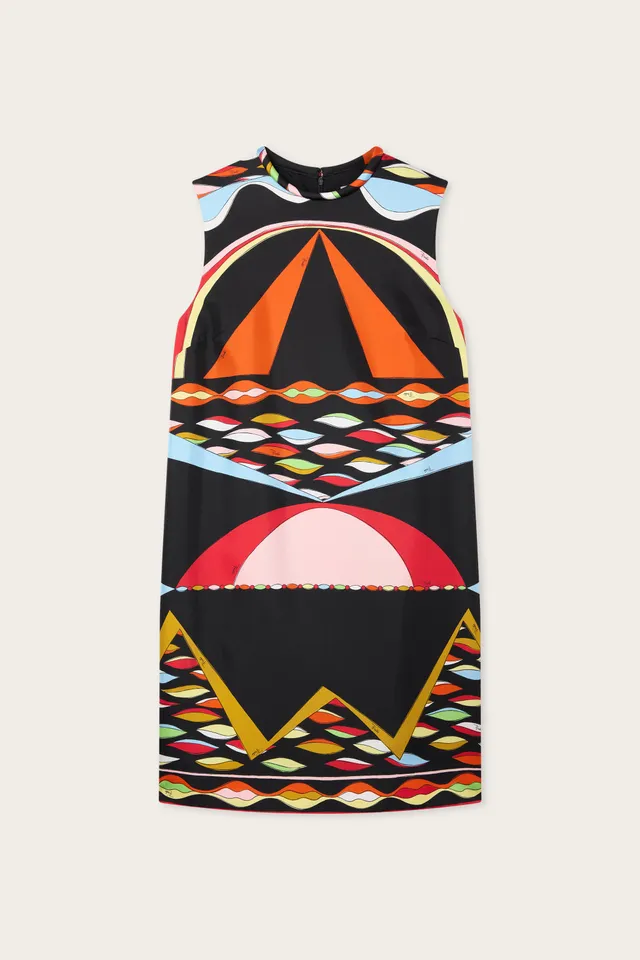 Emilio Pucci Dresses Dune Robe Soie Red/Blue Mini Sans Manche