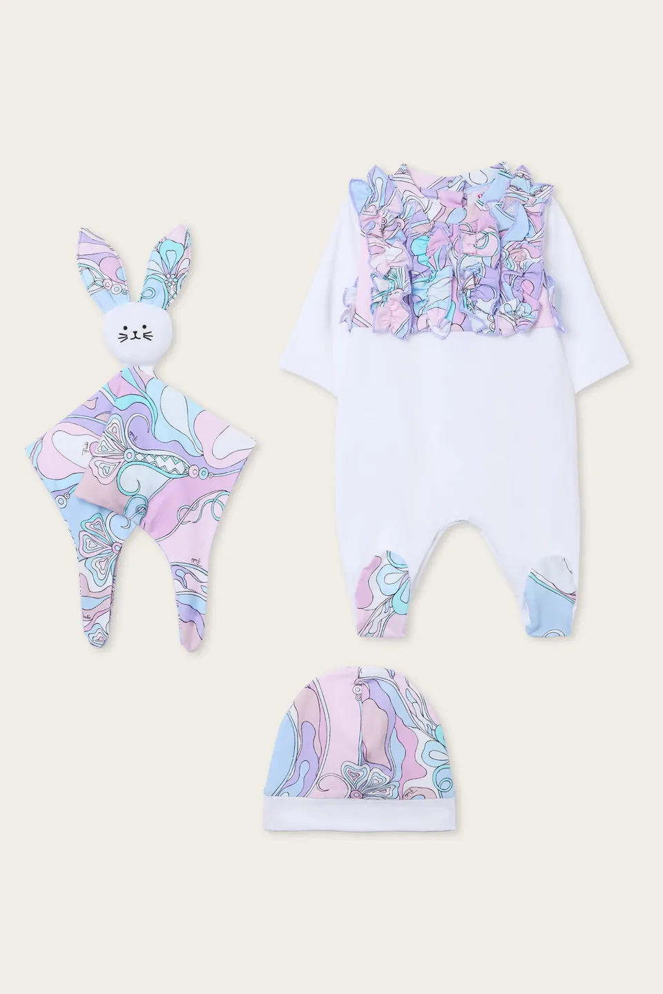 Emilio Pucci Ensemble Bébé Orchidee blanc rose 3 mois coton