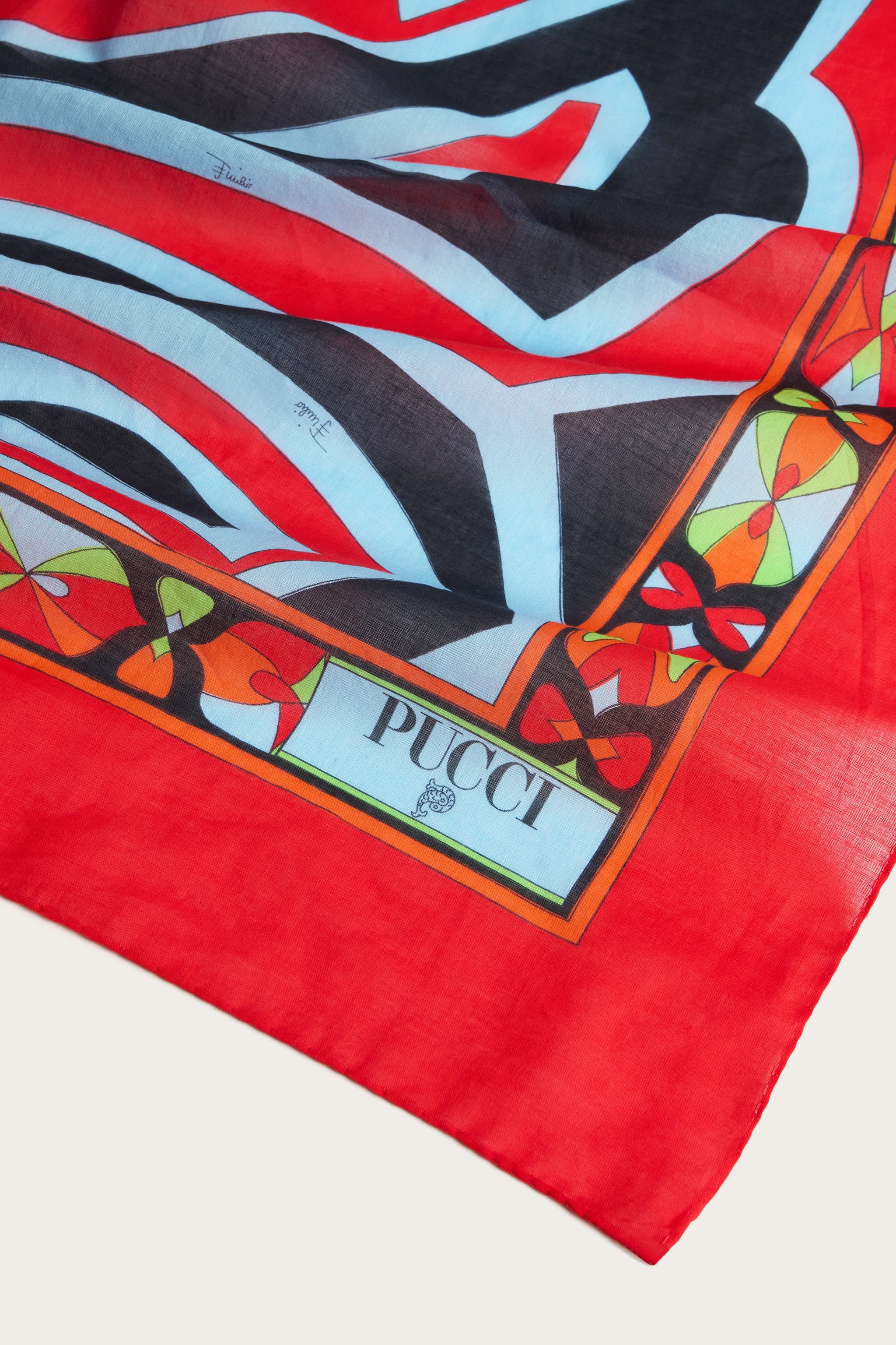 Emilio Pucci Labirinto Paréo coton rouge bleu OS