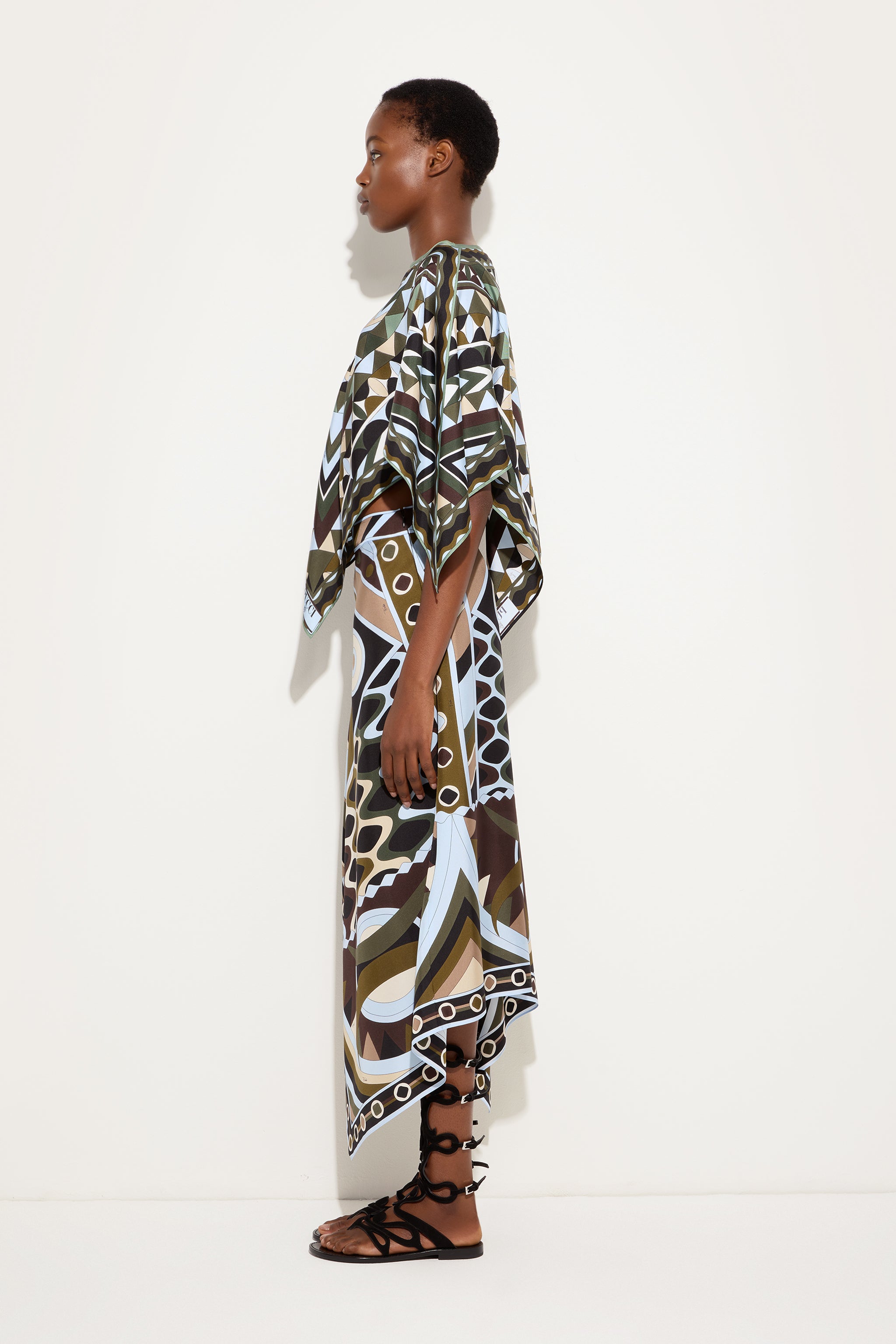 Emilio Pucci KAFTANS top soie kaki/bleu OS Manuba