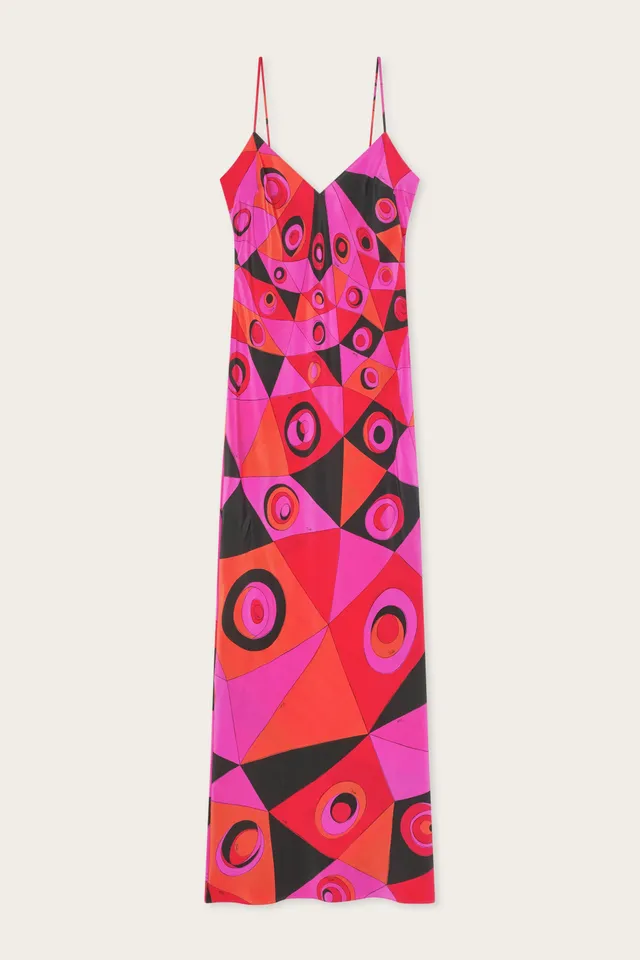 Emilio Pucci Occhi Robe Fuchsia/Black soie fendue