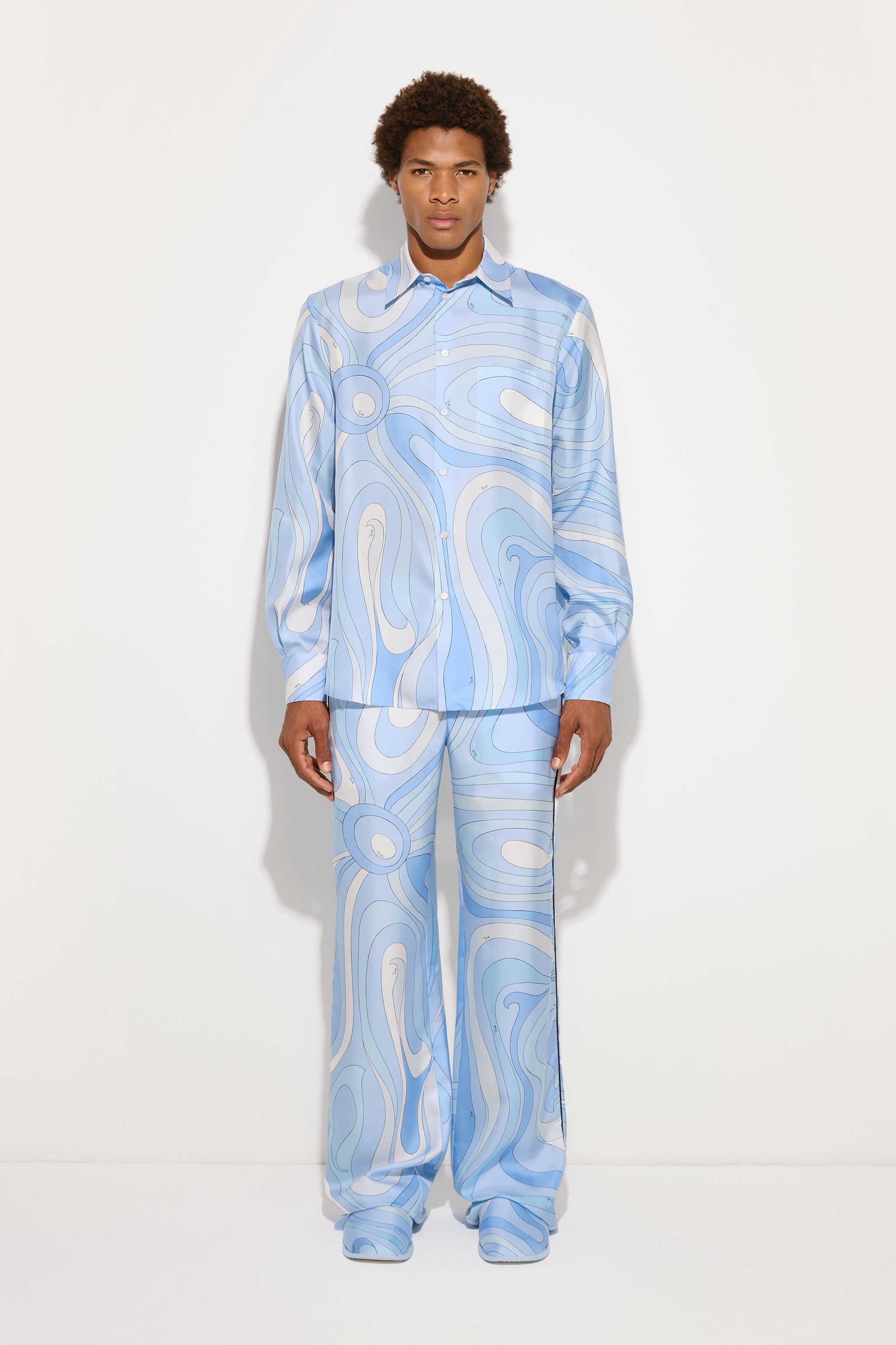 Emilio Pucci Chemise Oversize Soie Bleu Clair Marmo