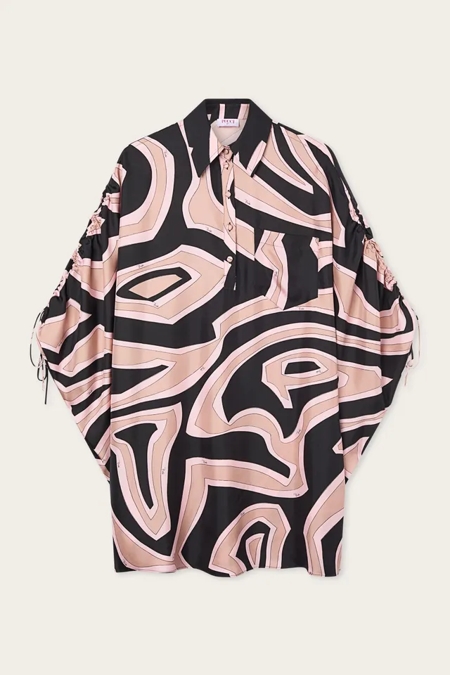 Emilio Pucci Kaftan Caftan Nude soie imprimé Labirinto