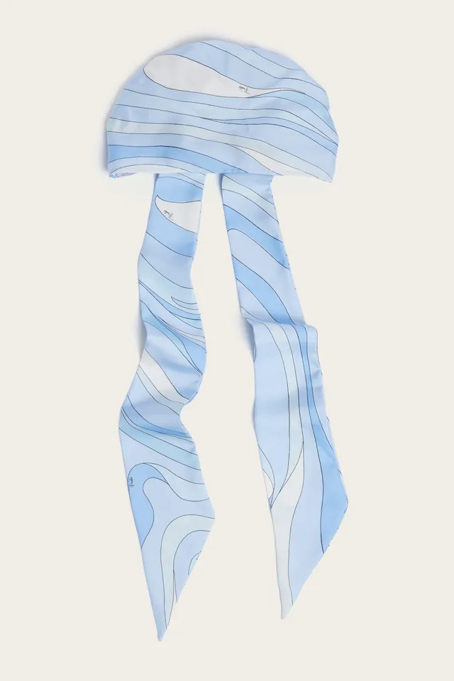 Emilio Pucci chapeau bandana soie bleu imprimé marbre