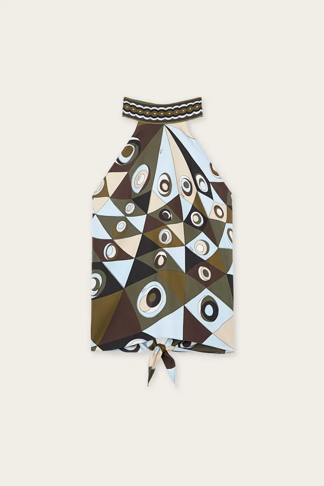 Emilio Pucci Occhi top soie kaki bleu