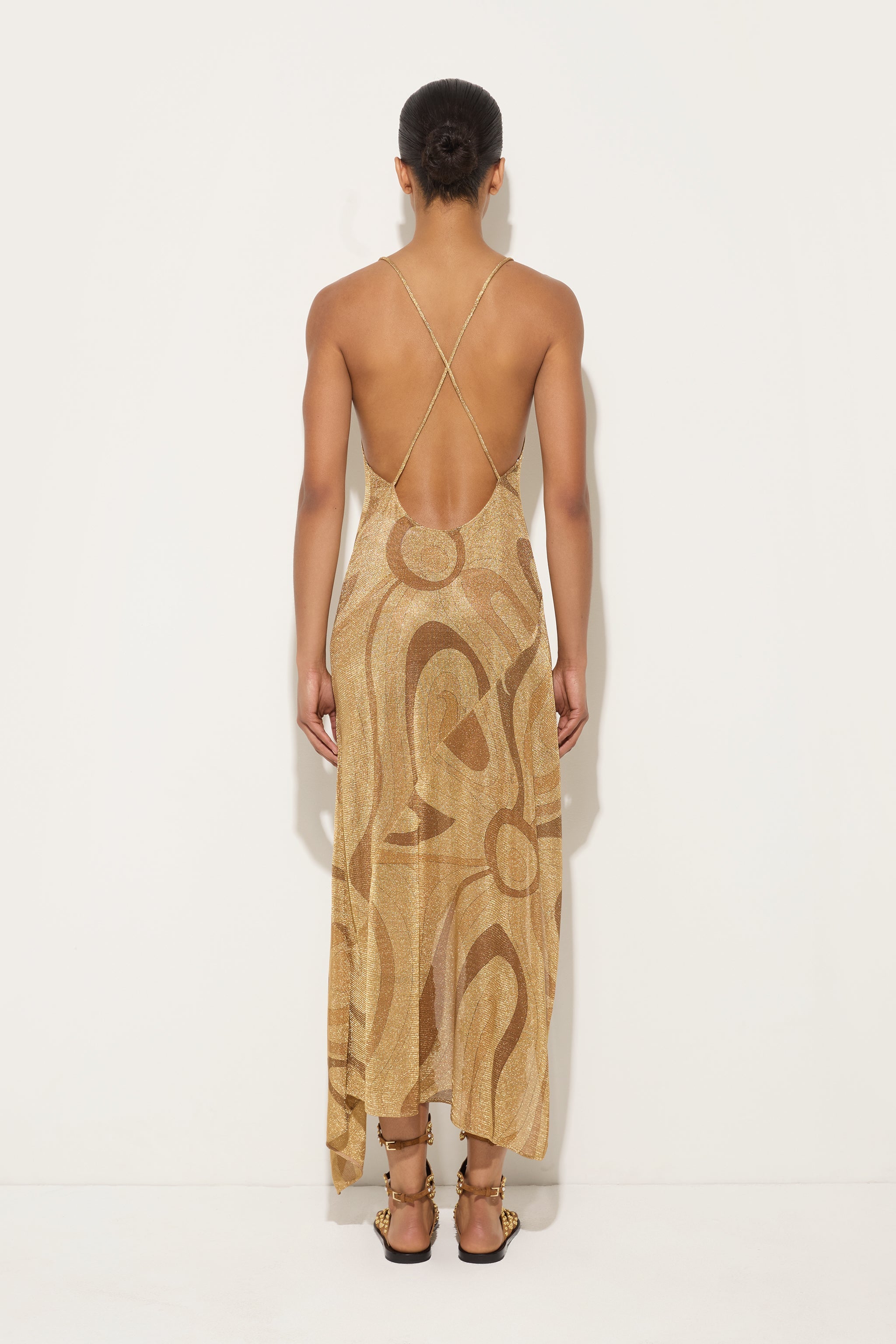 Emilio Pucci Robe Lamé Or 38 Imprimé Marmo
