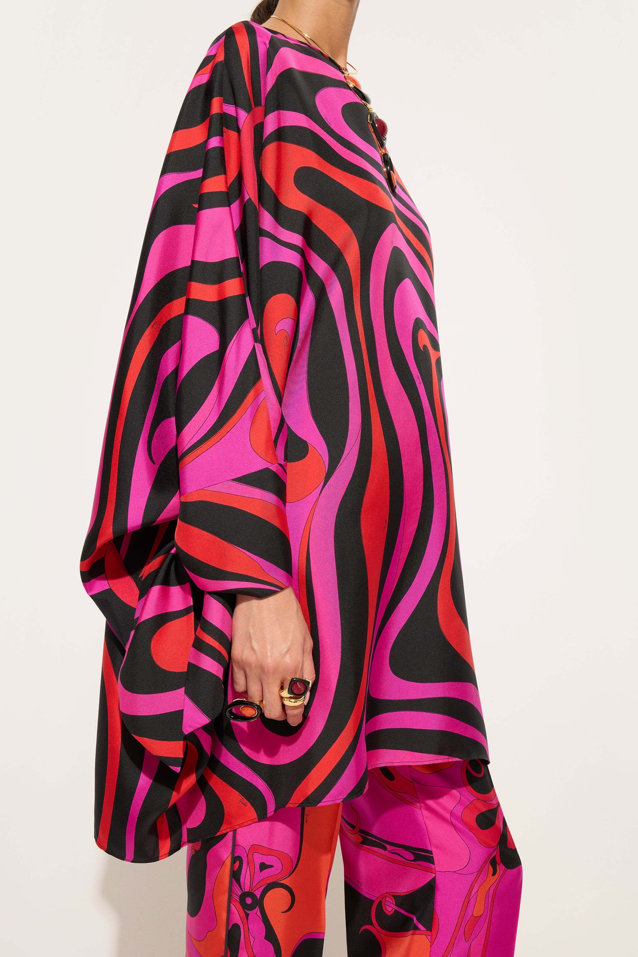 Emilio Pucci Caftano Marmo caftan soie fuchsia noir