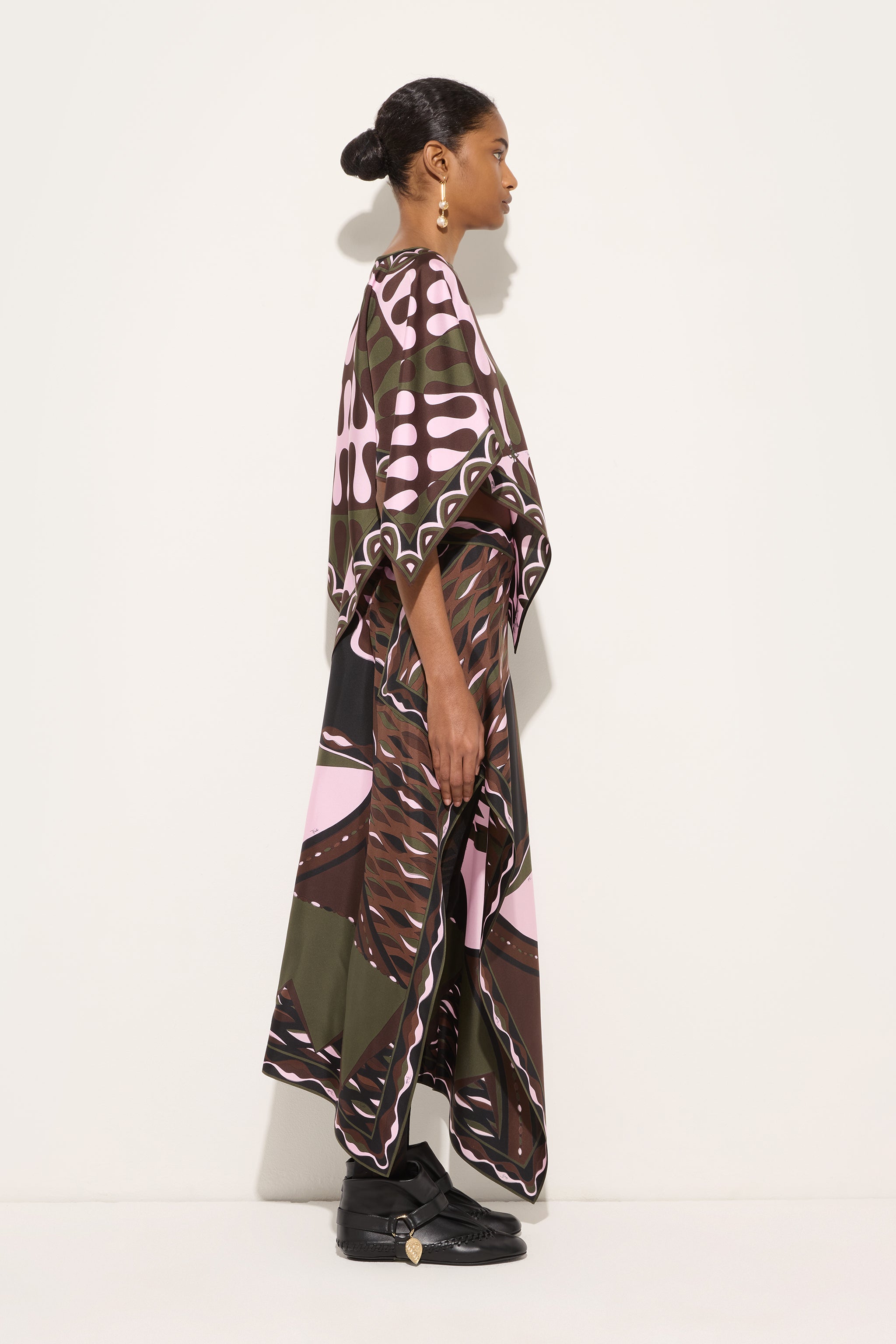 Emilio Pucci Leocorno blouse soie kaki/rose OS
