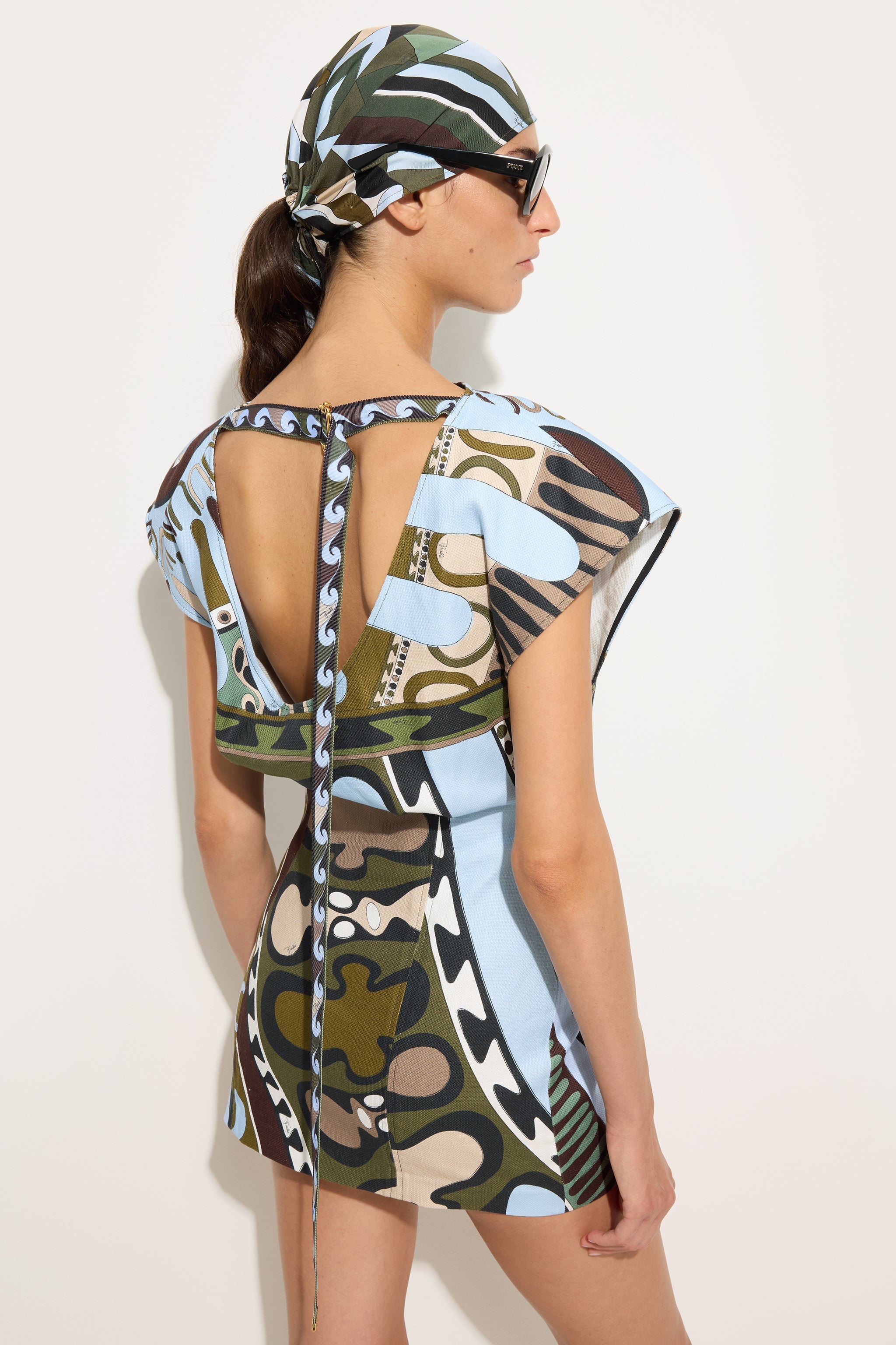 Emilio Pucci Robe Panama Coton Lin Kaki Blue Soleil