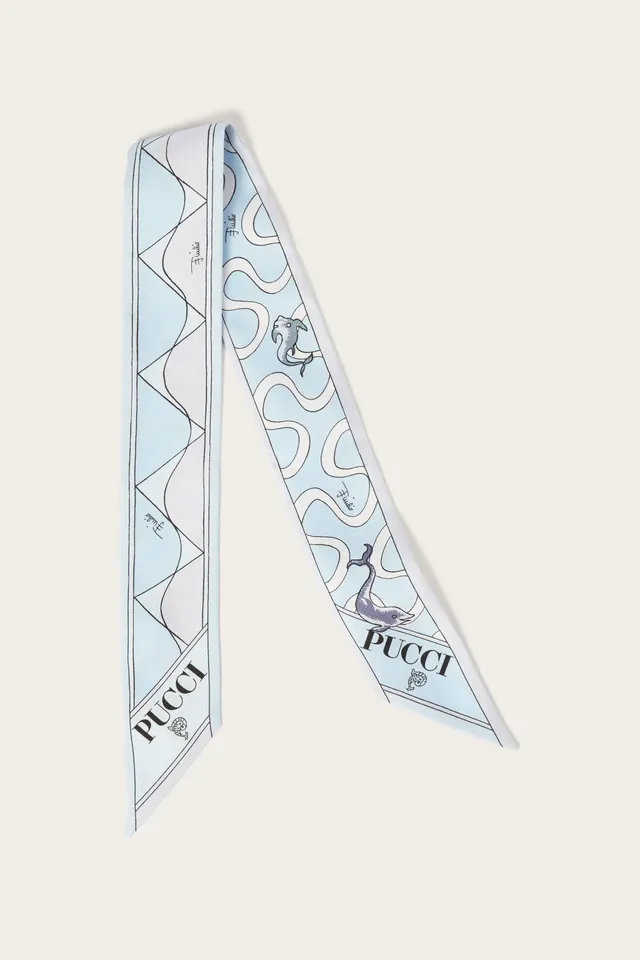 Emilio Pucci Silks foulard bandeau soie bleu clair 5x70 cm