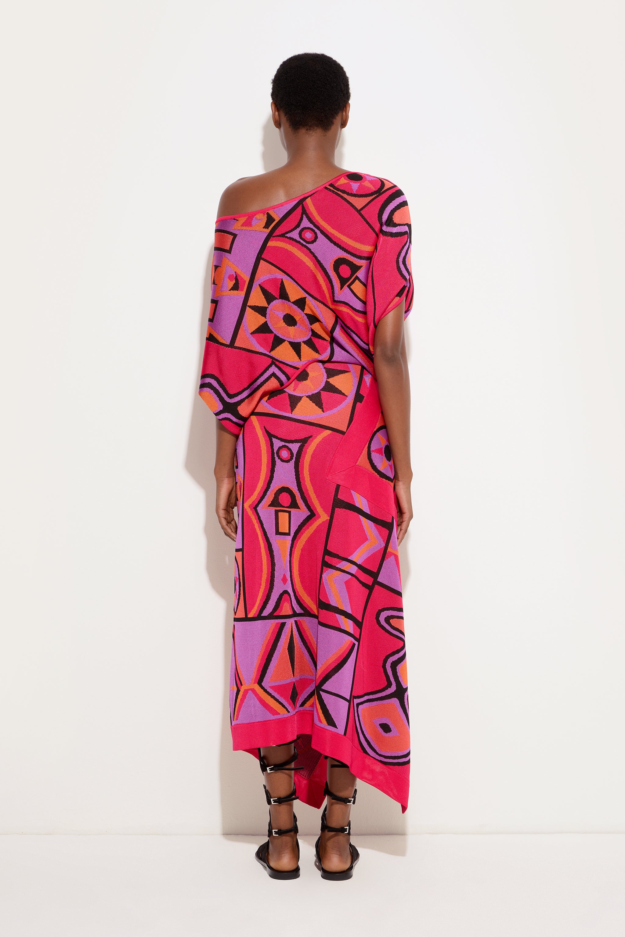 Emilio Pucci Jupe Asymétrique Jacquard Fuchsia Noir S